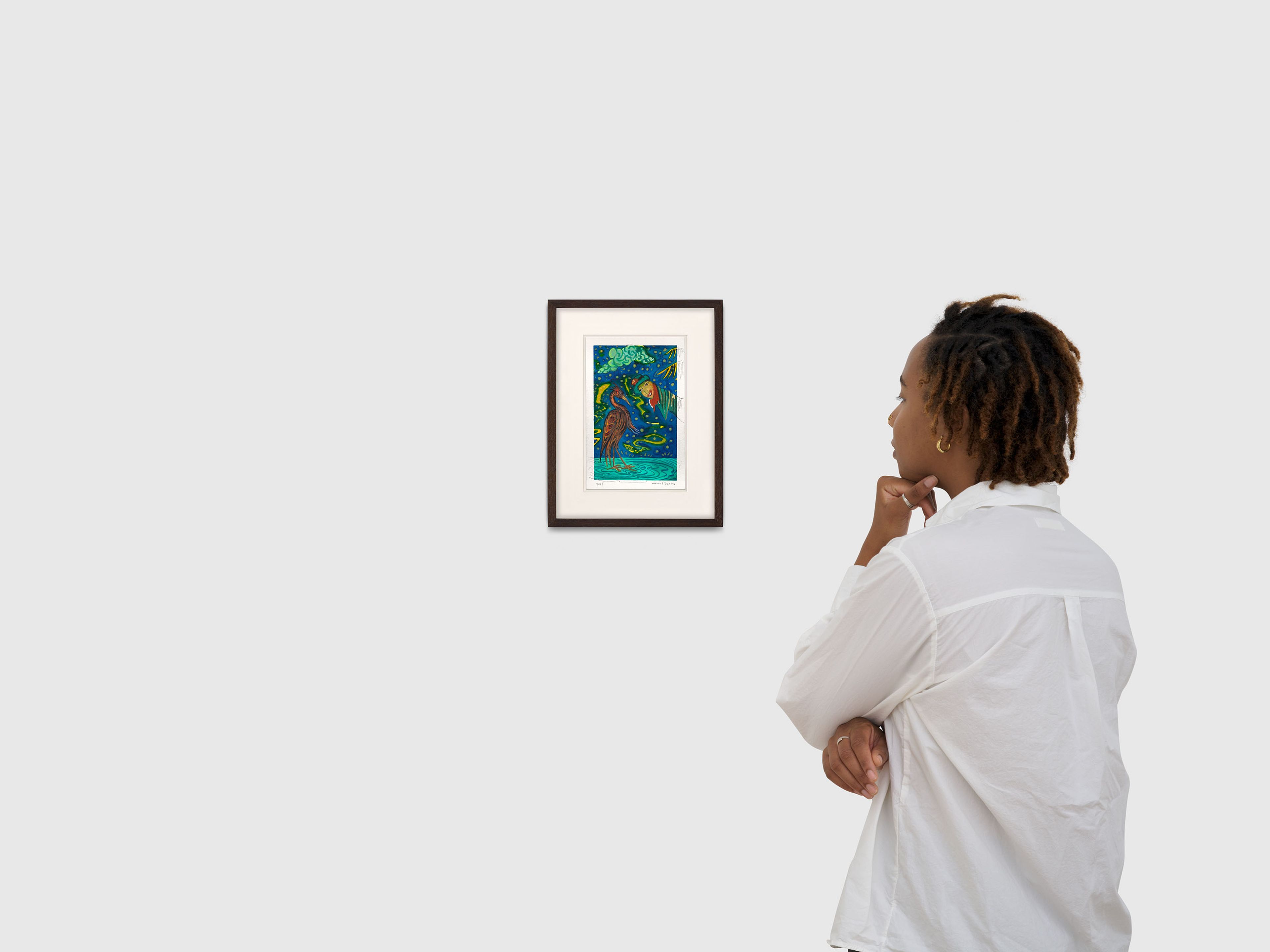 A work on paper by Marcel Dzama, titled Long lost old friends, dated 2025.