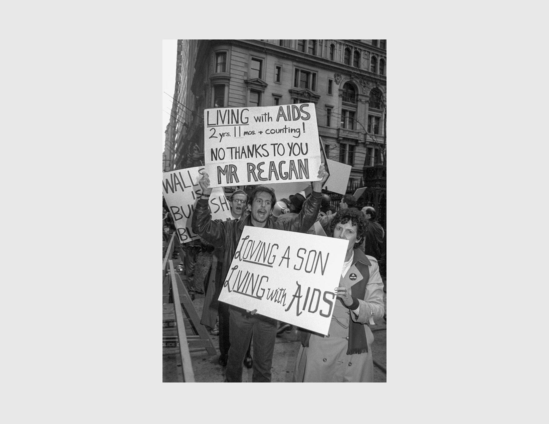 A photo by T.L. LItt of Mark Fotopolous and his Mom at the 1989 Pride Parade.
