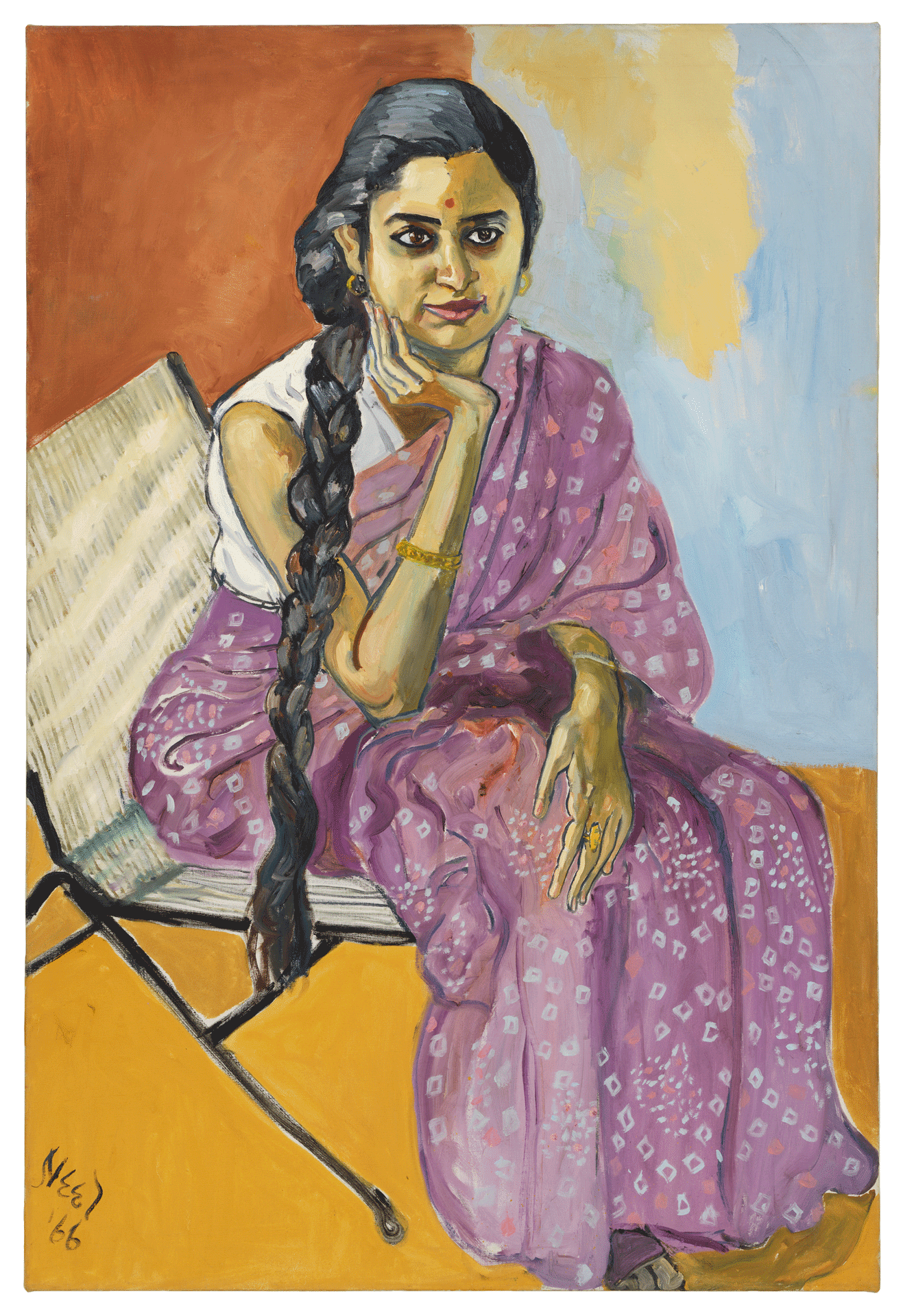 A painting by Alice Neel, titled Woman, dated 1966.