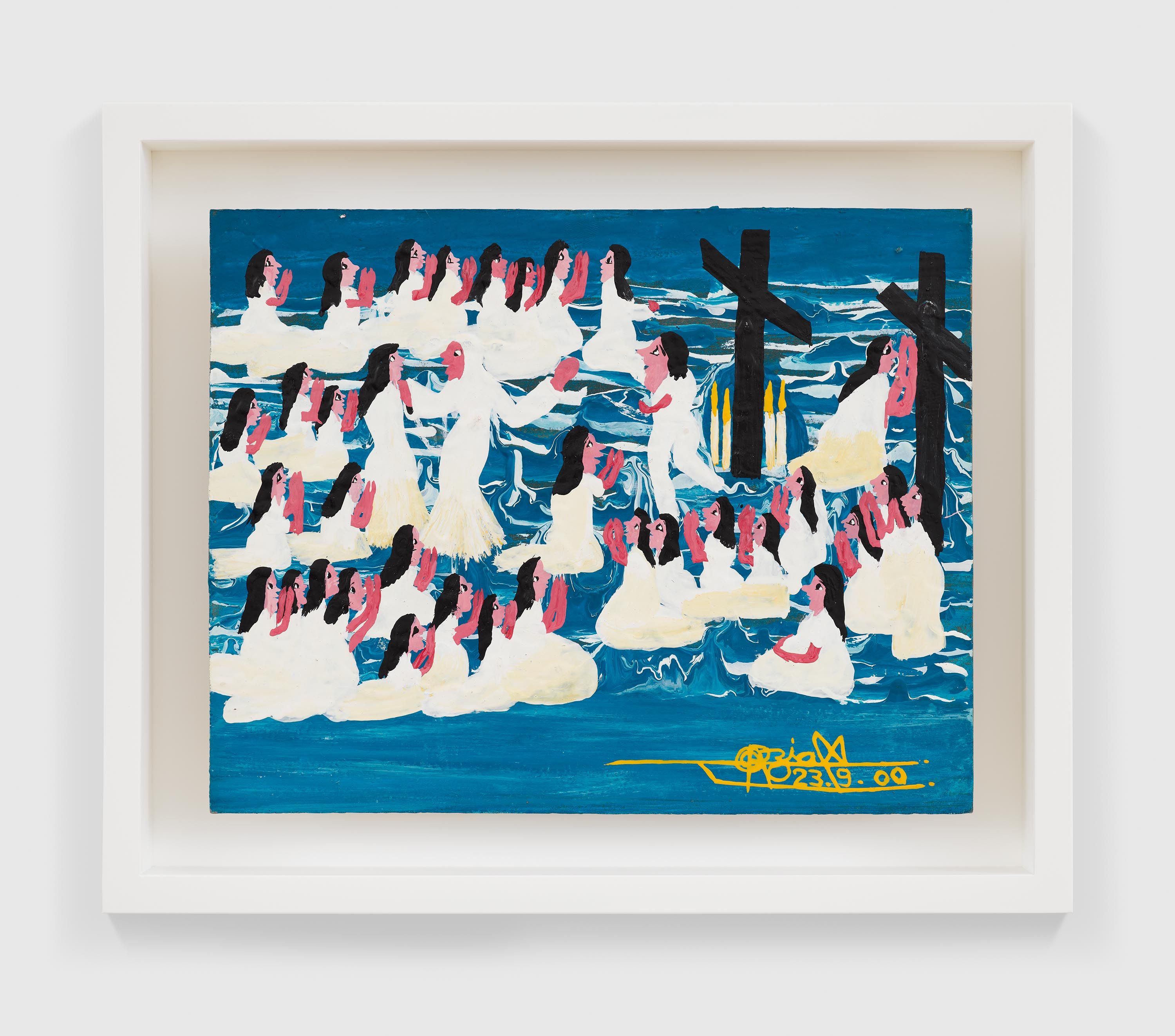A painting by Odoteres Ricardo de Ozias, titled A Reza, dated 2000.