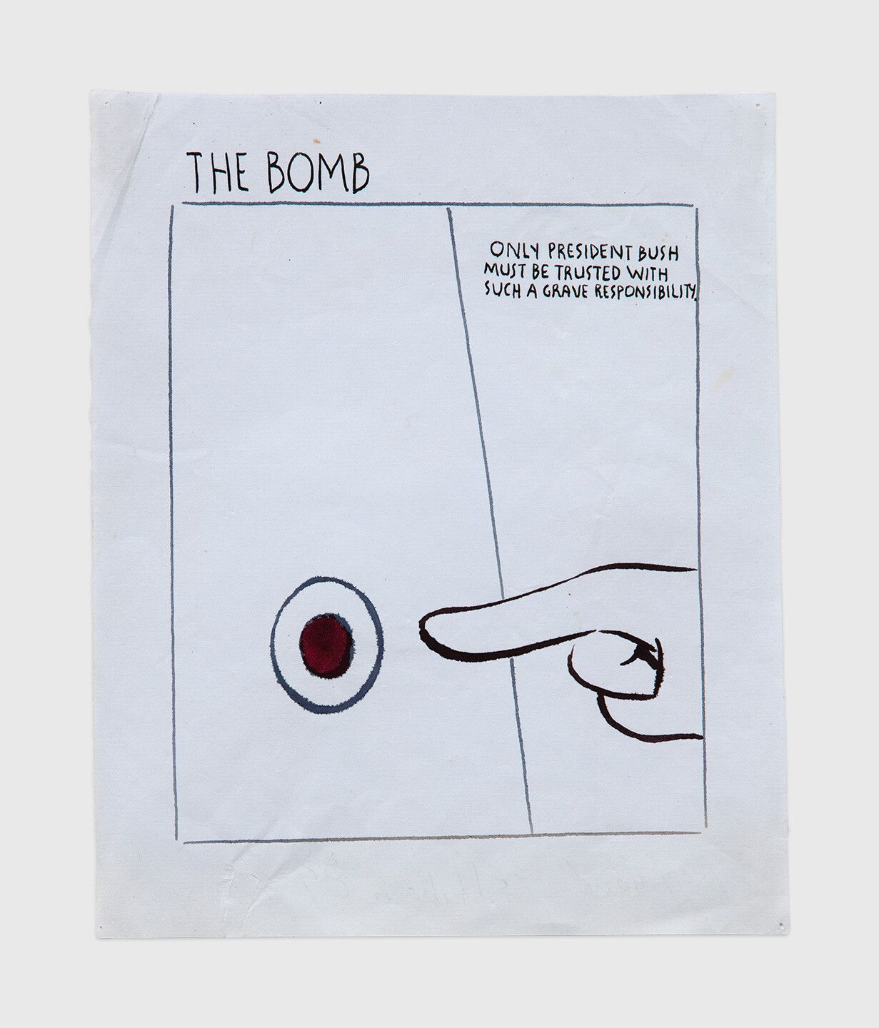 An ink drawing by Raymond Pettibon titled No Title (The bomb only...), dated 1989