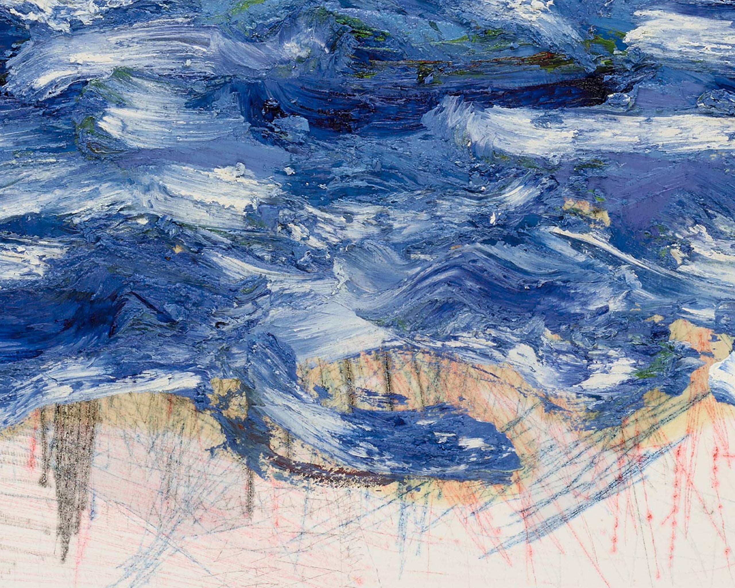 A detail of a painting by Oscar Murillo, titled surge (poetics of flight), dated 2021