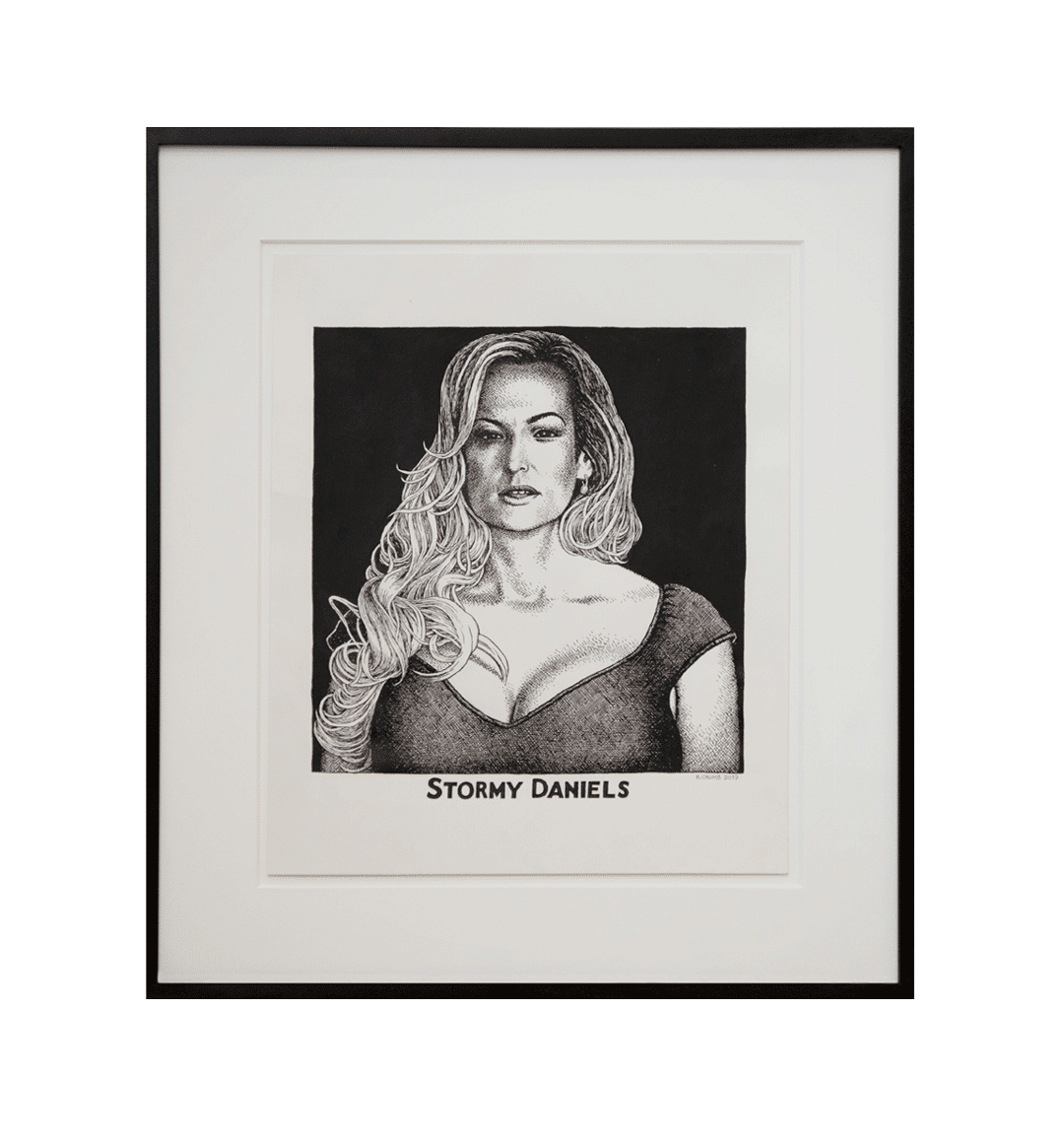 A drawing by R. Crumb titled Stormy Daniels, dated 2019.