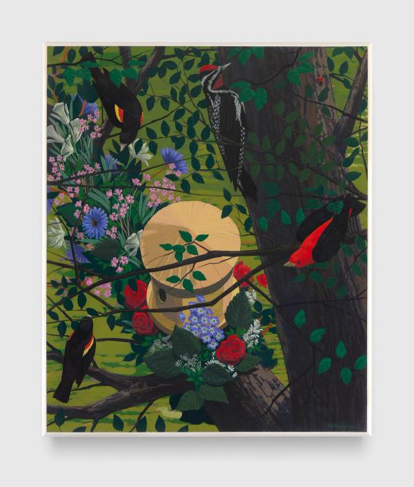 Kerry James Marshall — Black and part Black Birds in America (Red wing Blackbirds, Yellow Bellied Sapsucker, Scarlet Tanager)