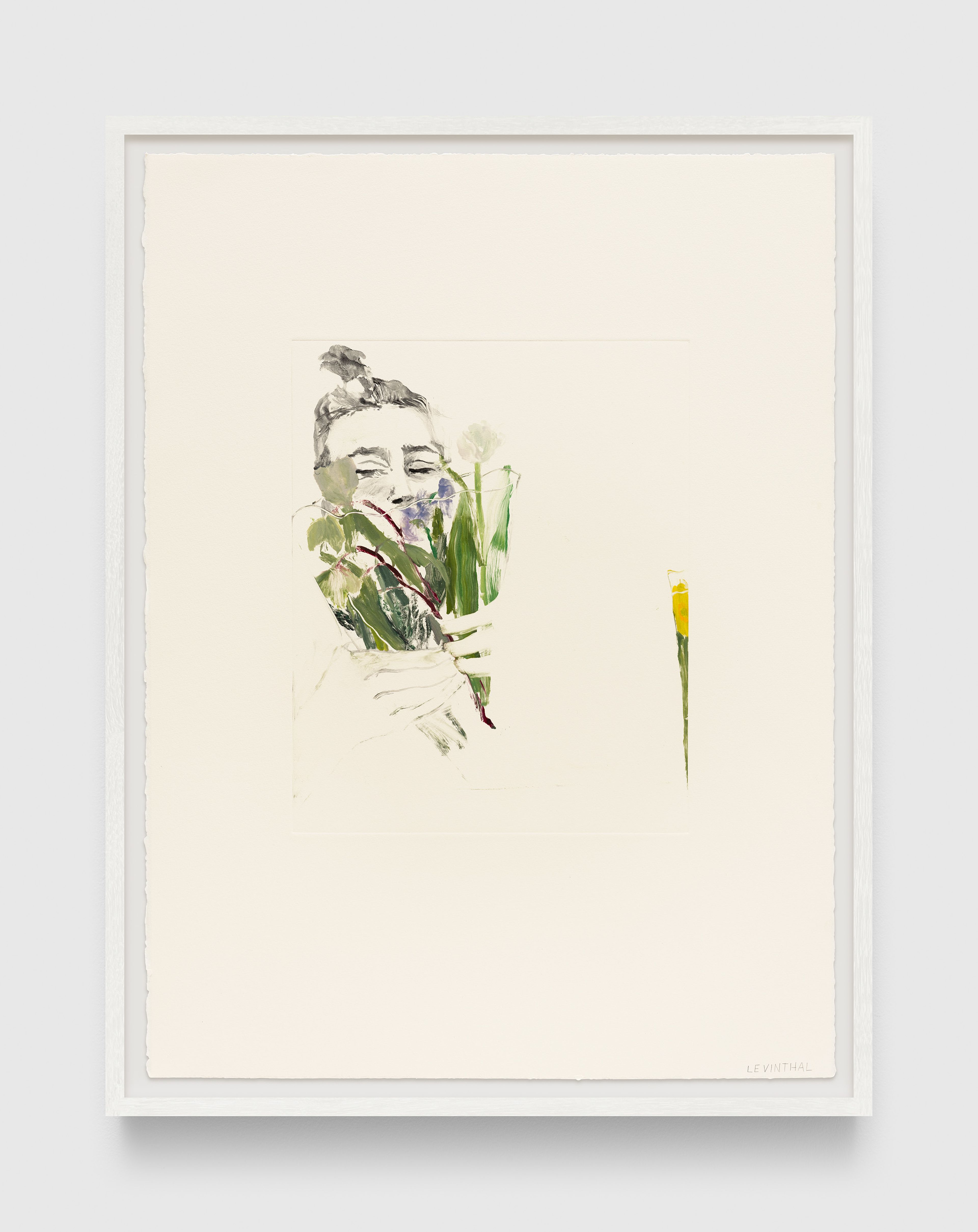A print by Aubrey Levinthal, titled Self with Bouquet, dated 2025.