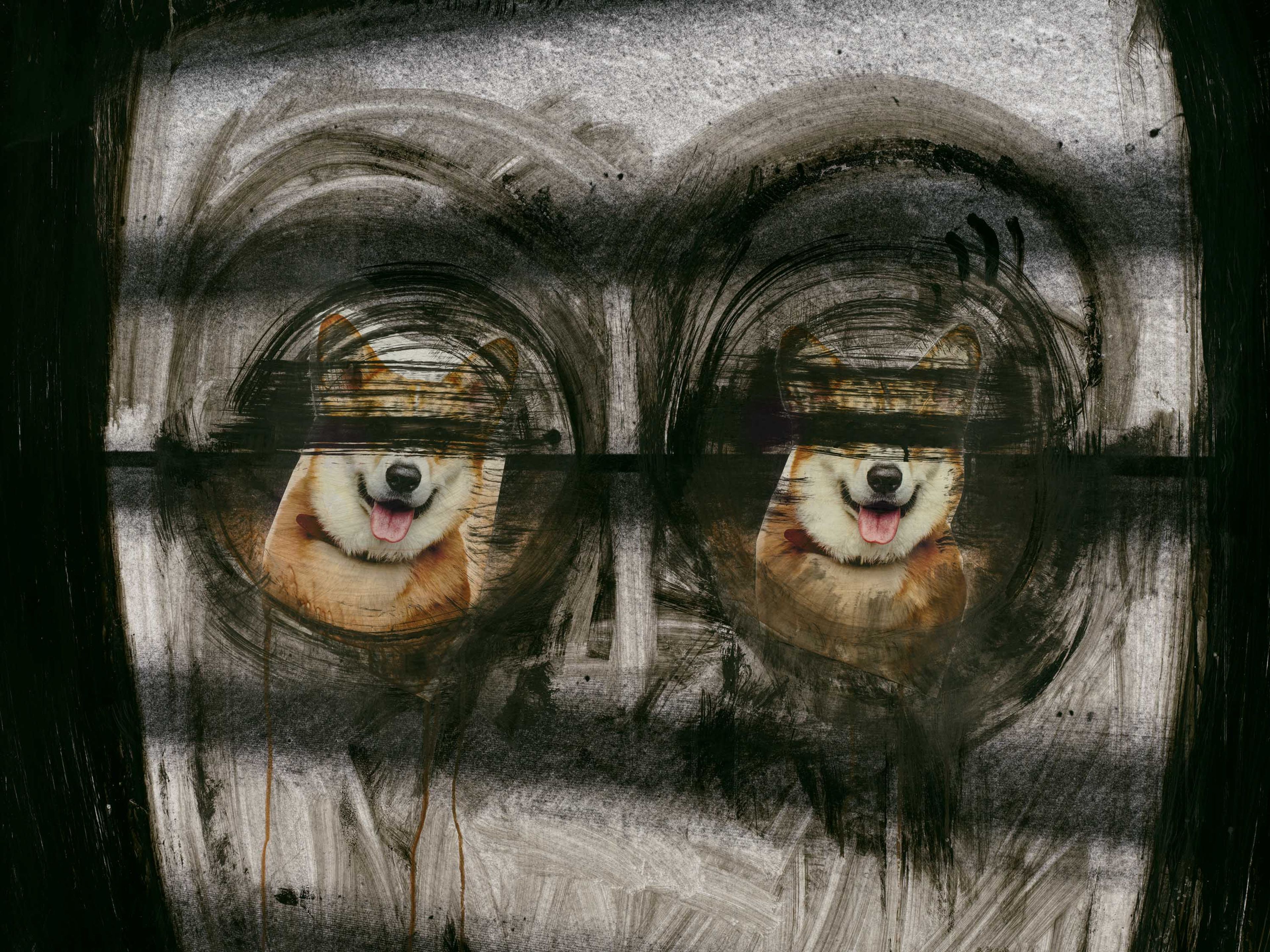 A detail from an untitled work on paper by Huma Bhabha, dated 2025.