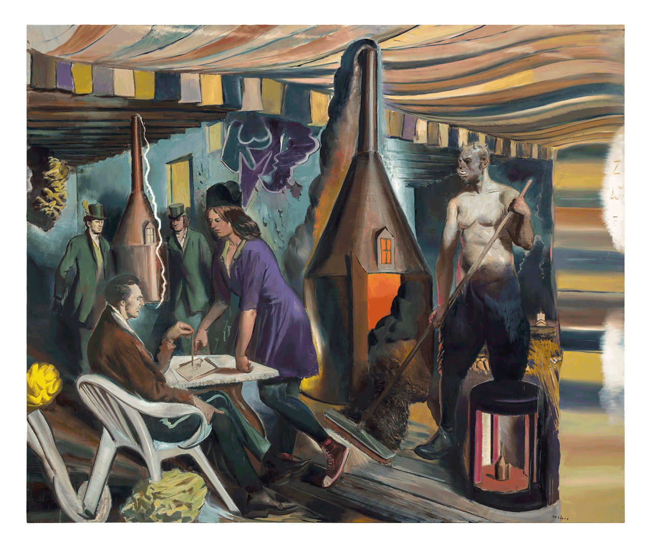 A detail from a painting by Neo Rauch, titled Zweifel, dated 2018.