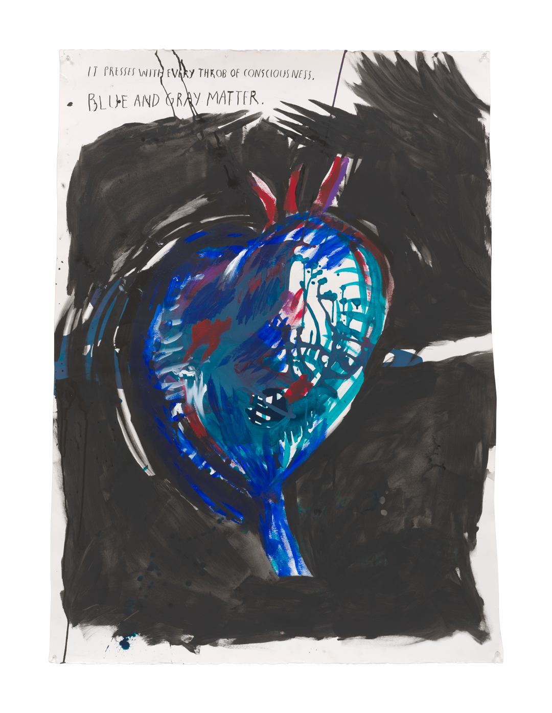 A work on paper by Raymond Pettibon titled No Title (It presses with...), dated 2019.