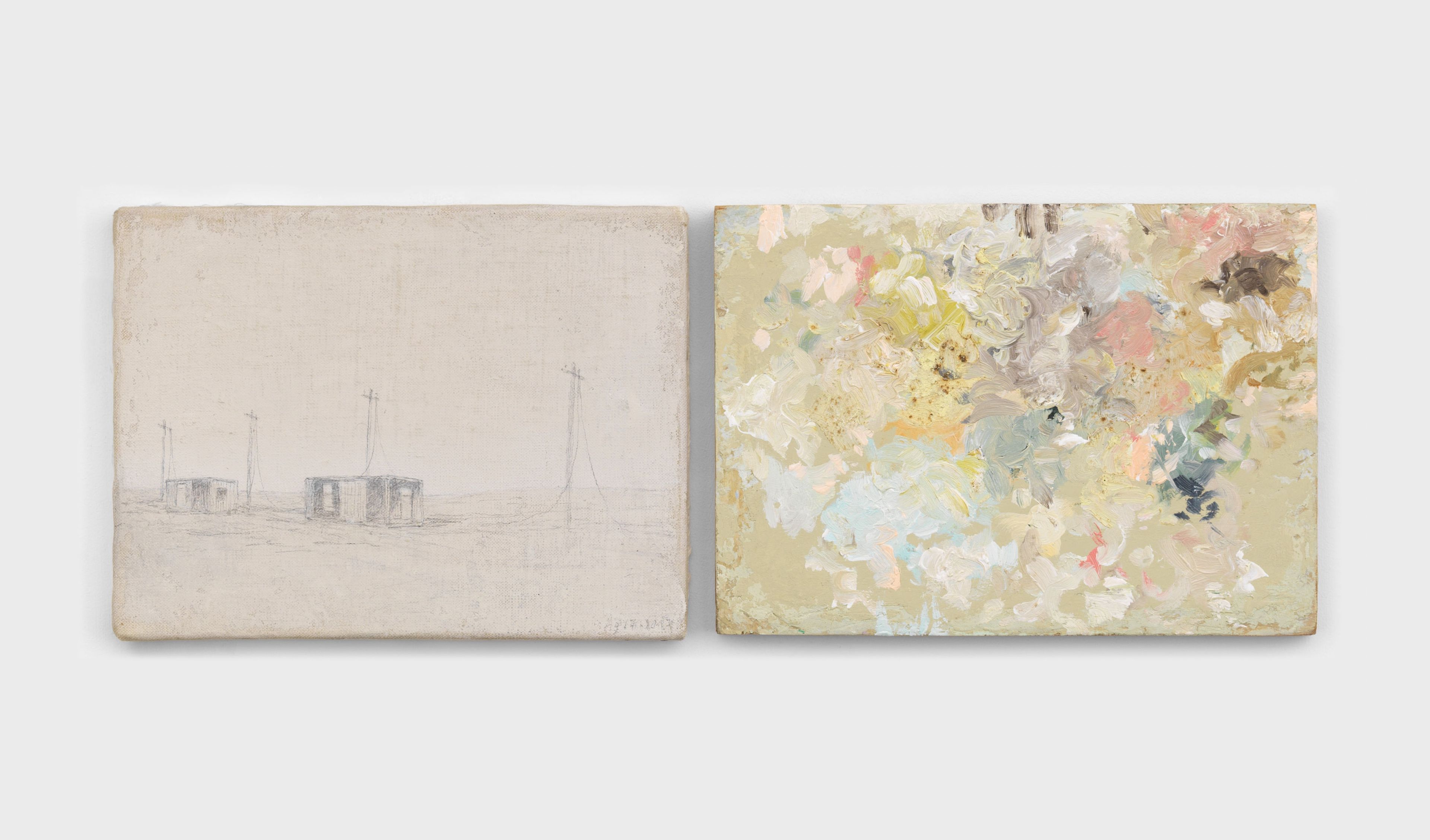 A detail from a diptych painting by Francis Alÿs, titled Untitled (Mosul), dated 2017.