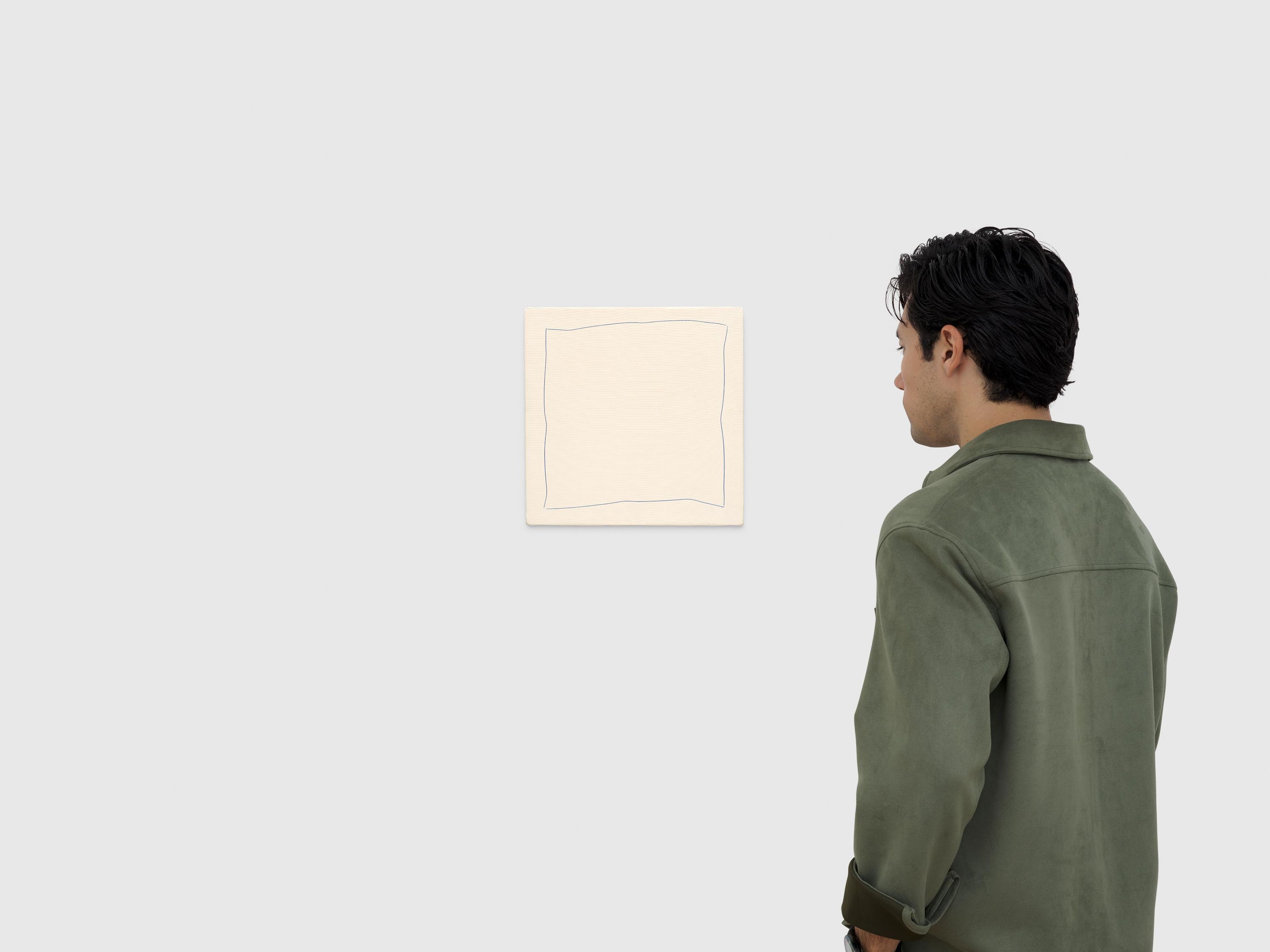 A painting by Robert Ryman, titled Bent Line Drawing, dated circa 1970.