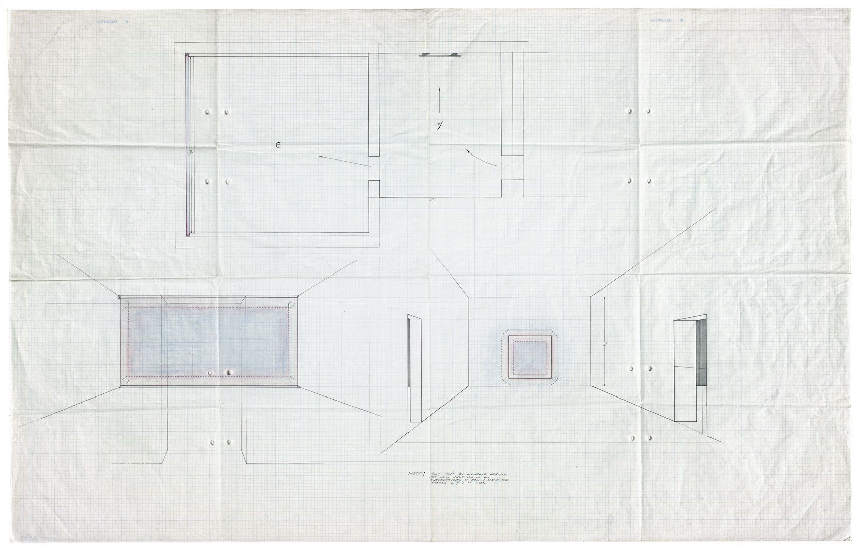 A drawing by Doug Wheeler, titled Doug Wheeler Amsterdam Stedelijk Museum Installation (Environmental Light), dated 1969.