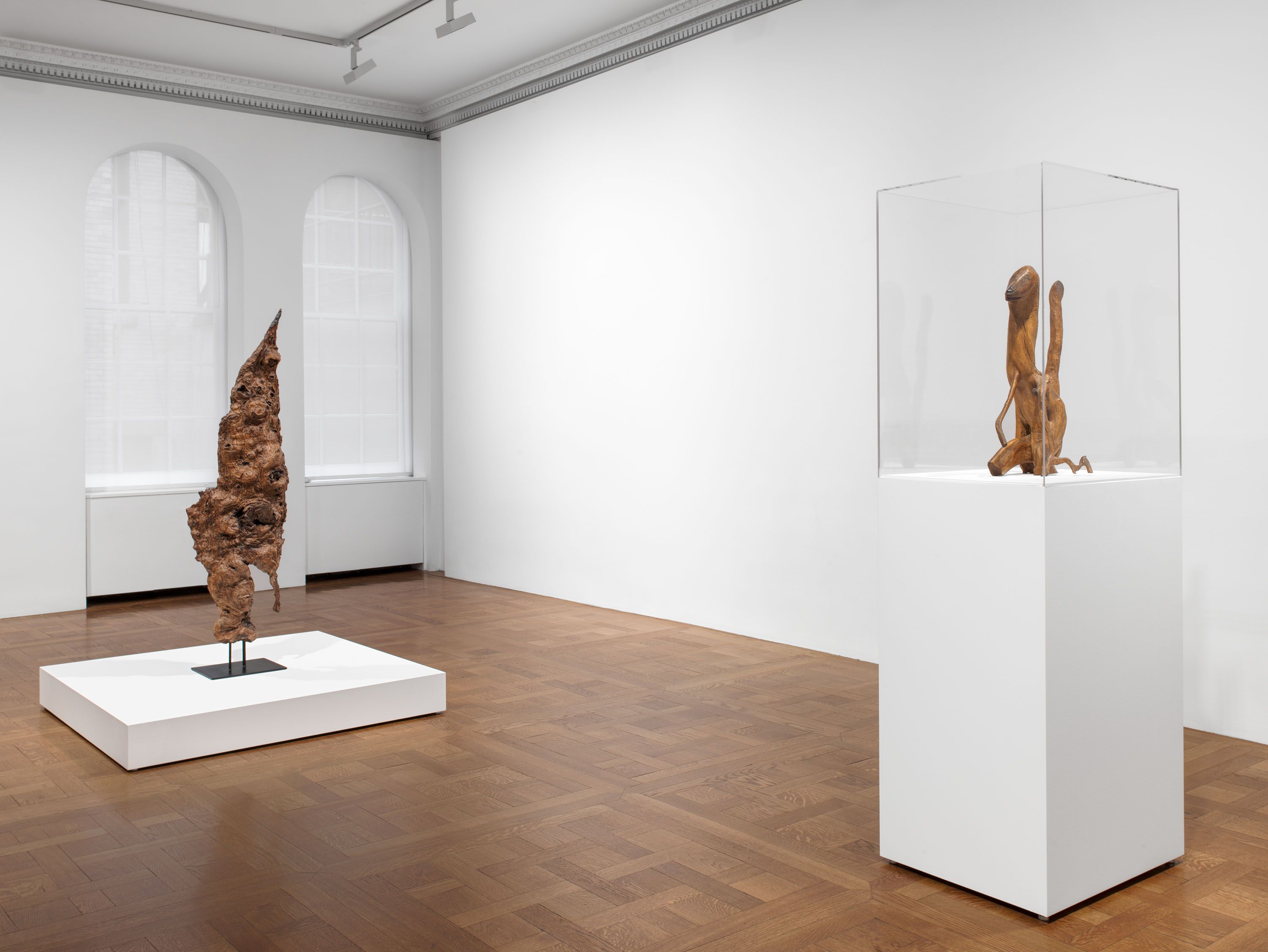 An installation view of the exhibition, Sherrie Levine: Wood, at David Zwirner in New York, dated 2023.