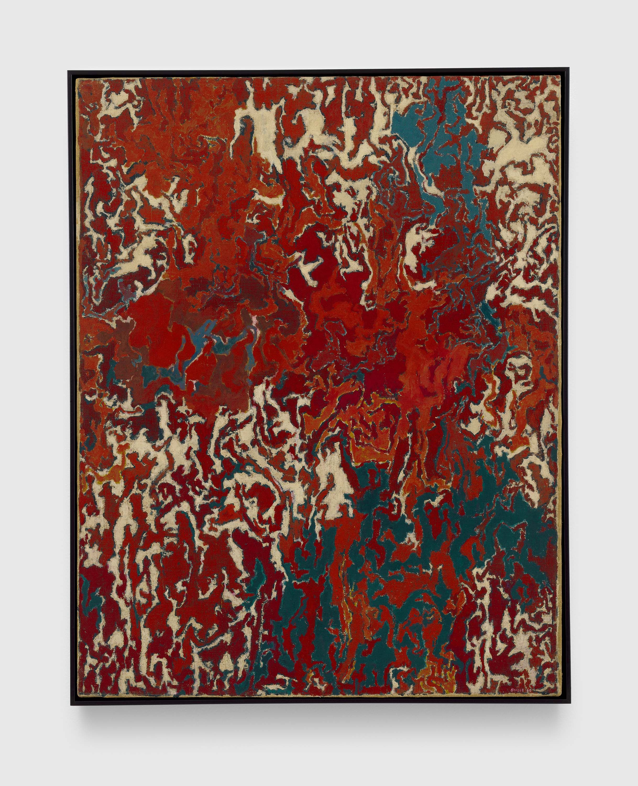 A painting by Luigi Boille, titled Signe-surface rouge-bleu, dated 1960.