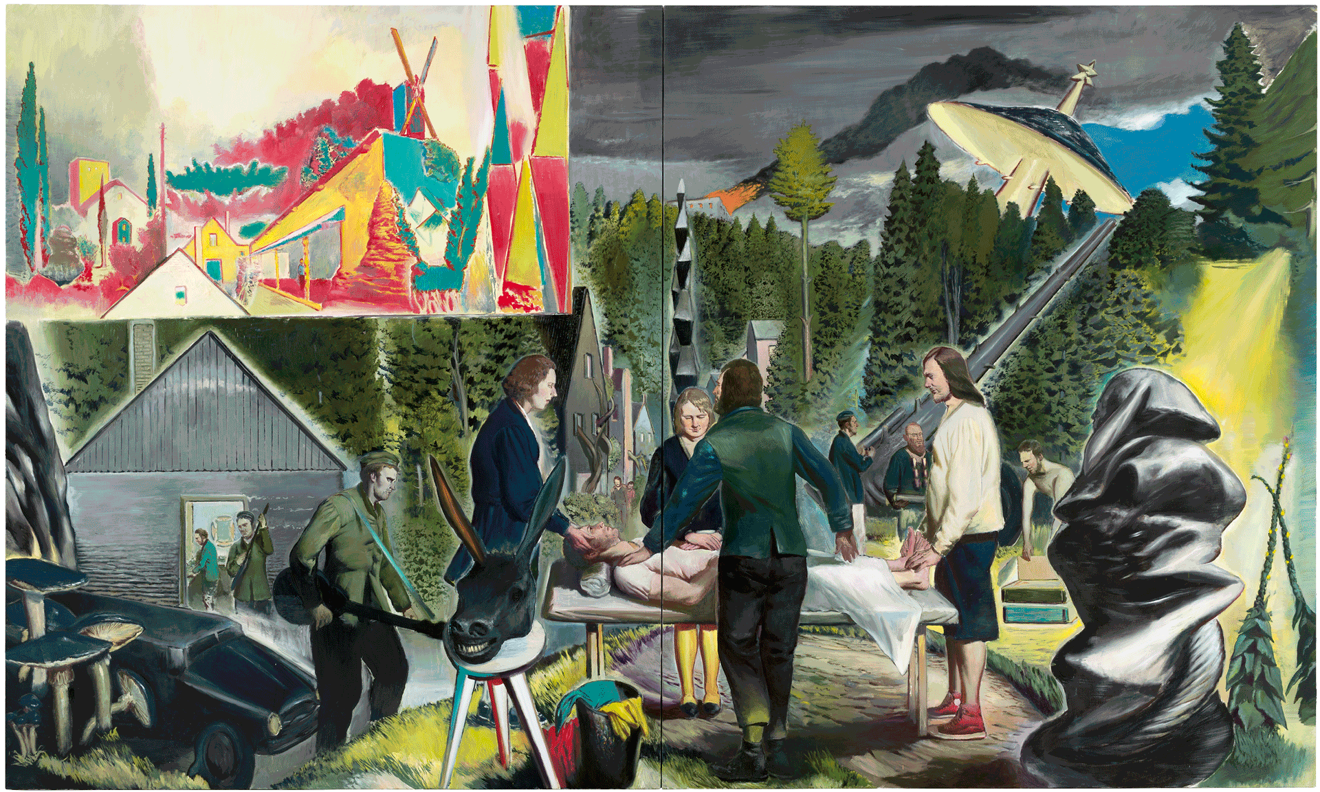 A painting by Neo Rauch, titled Heillichtung, dated 2014.