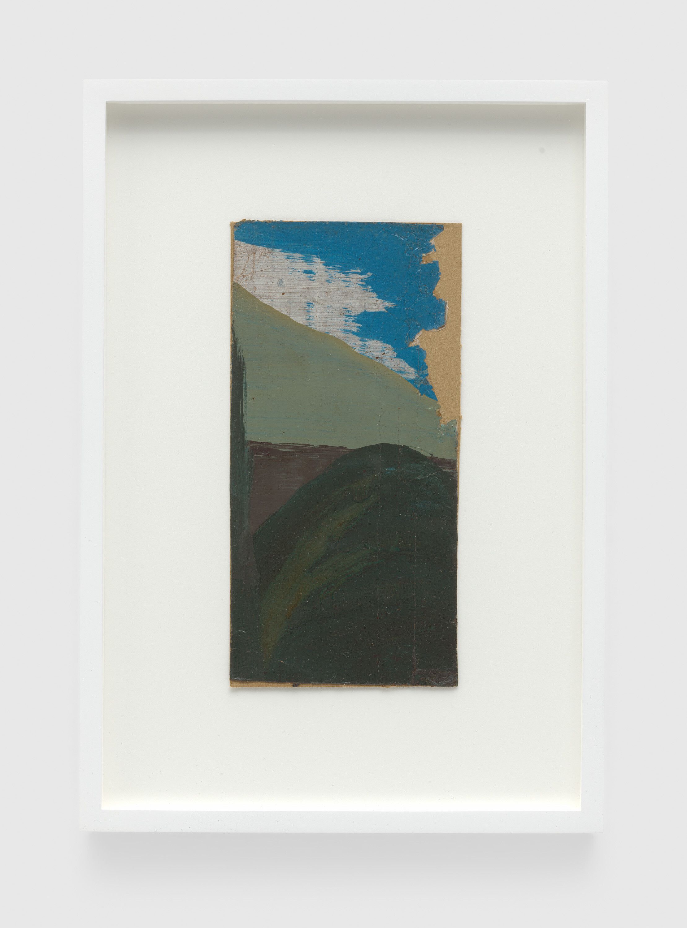 An oil on single-ply cardboard artwork by Frank Walter, called Untitled (Green Hill, Blue Sky), n.d.