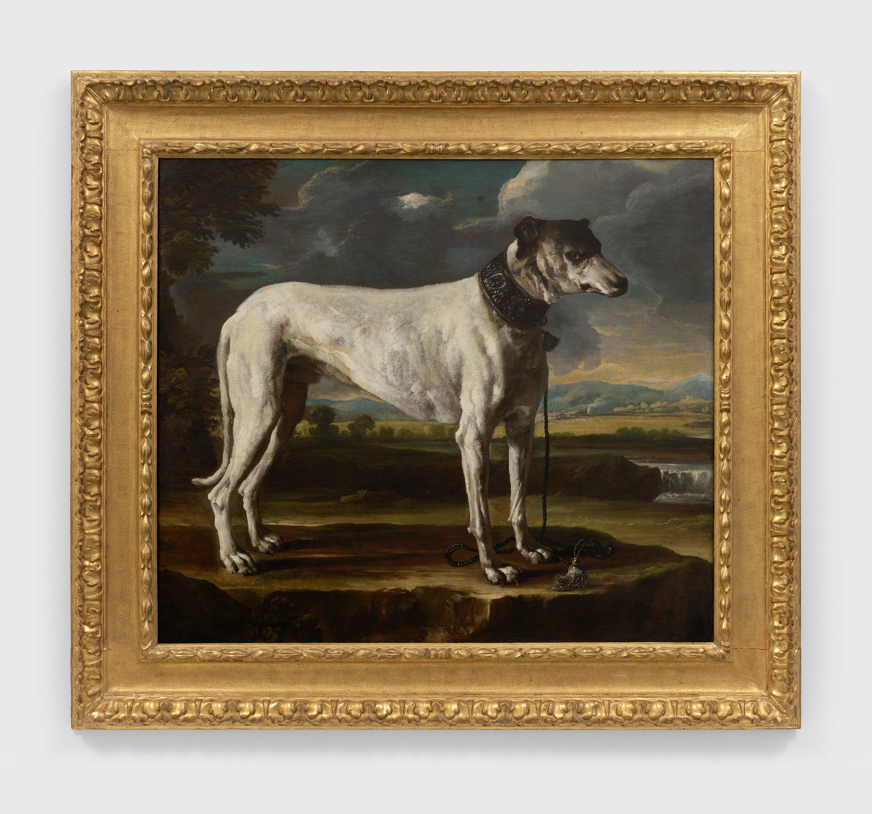An oil on canvas artwork by Michele Pace del Campidoglio, titled A Hound in a Landscape, 1665 to 1666.