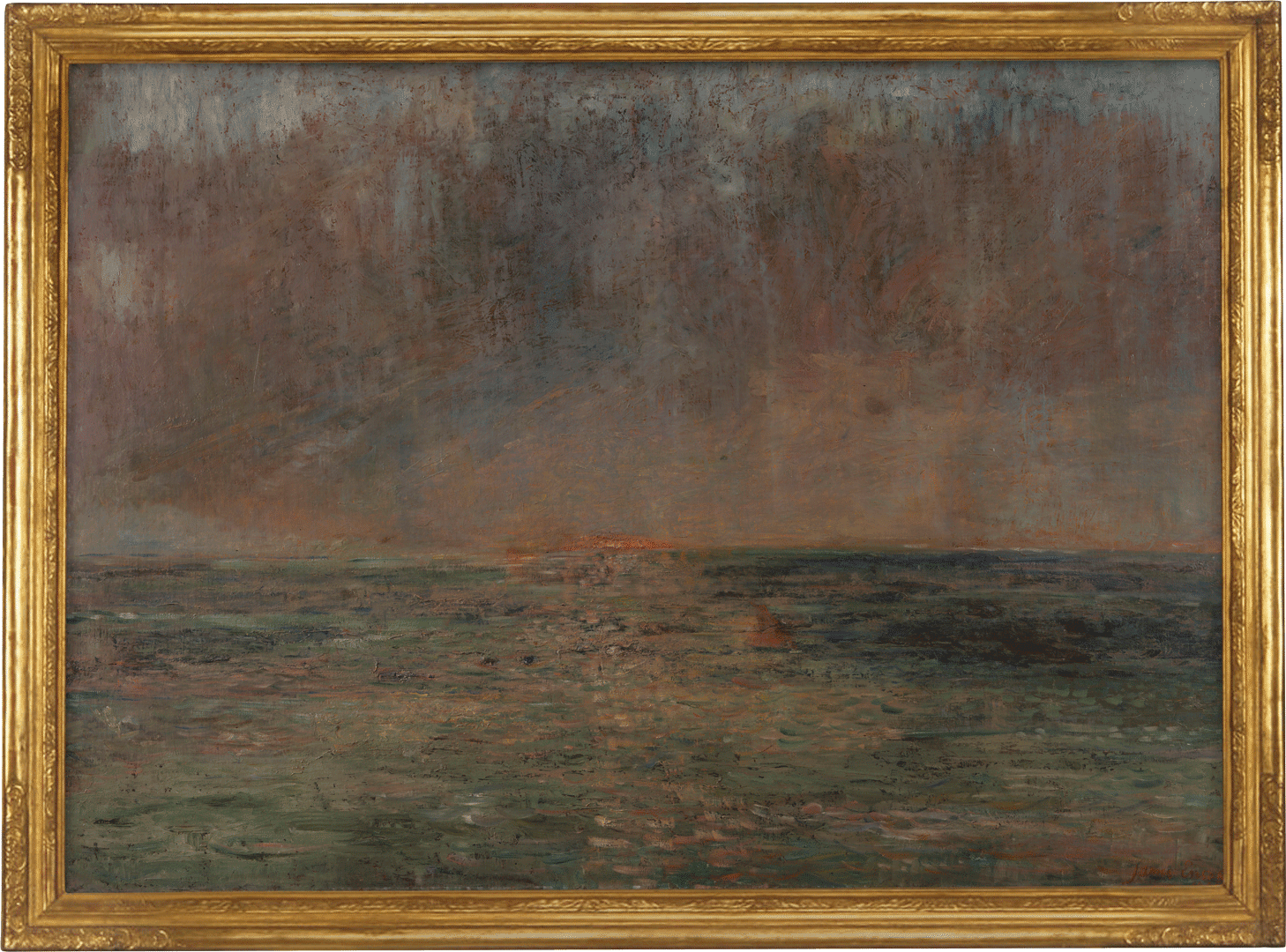 An oil painting on canvas by James Ensor, titled, La Grande Marine, dated 1885.