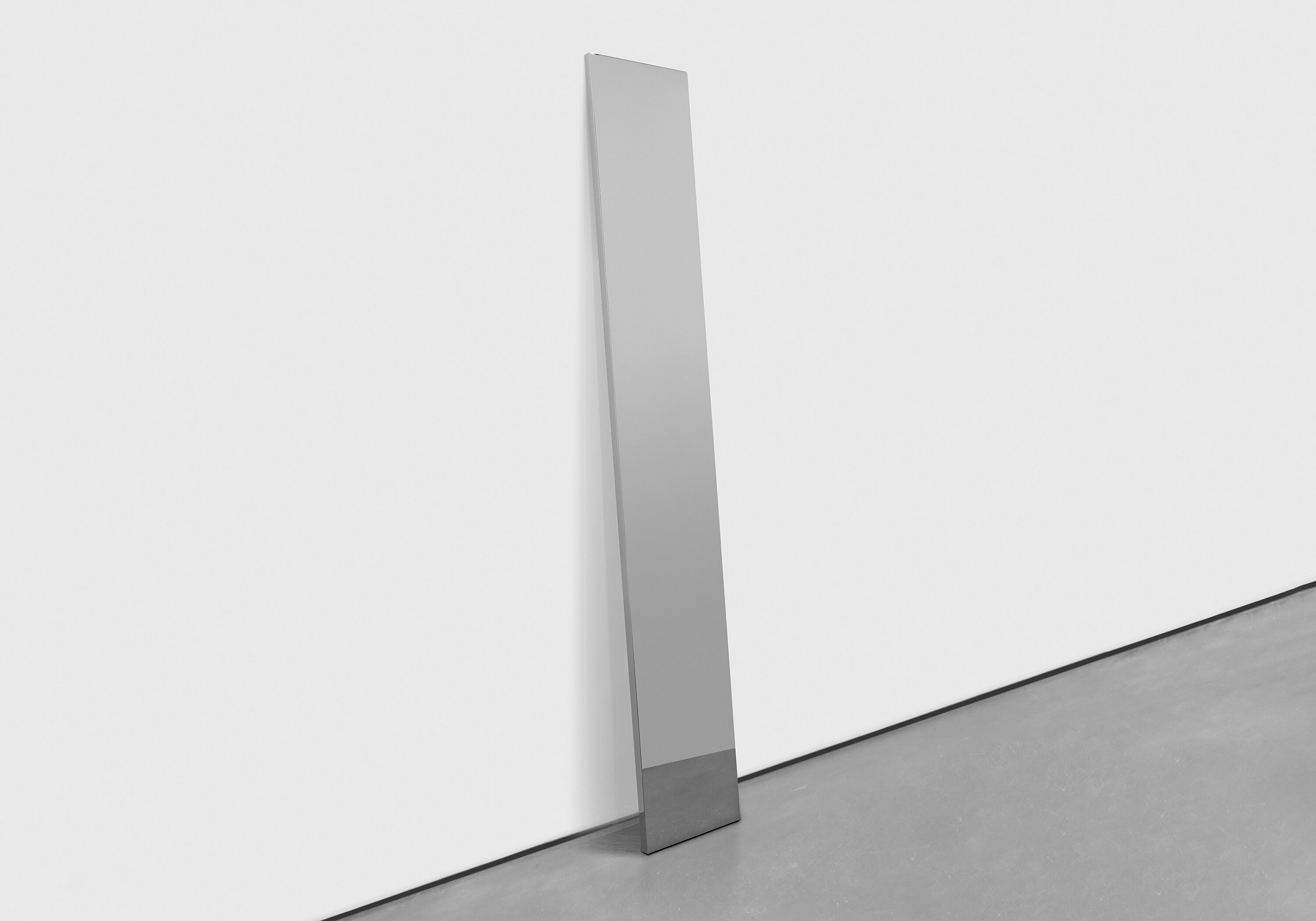 An untitled stainless steel sculpture by John McCracken, dated 2011.