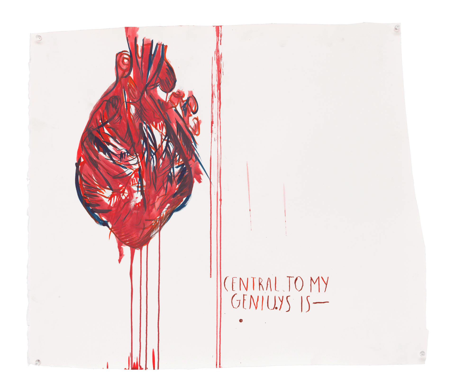 A work on paper by Raymond Pettibon titled No Title (Central to my...) dated 2019