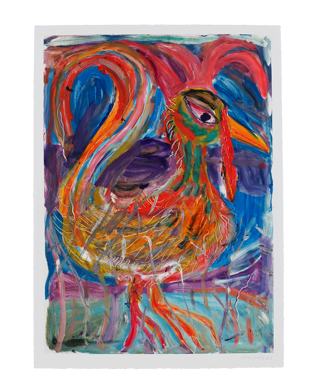 A print by Josh Smith, titled Rooster, dated 2019