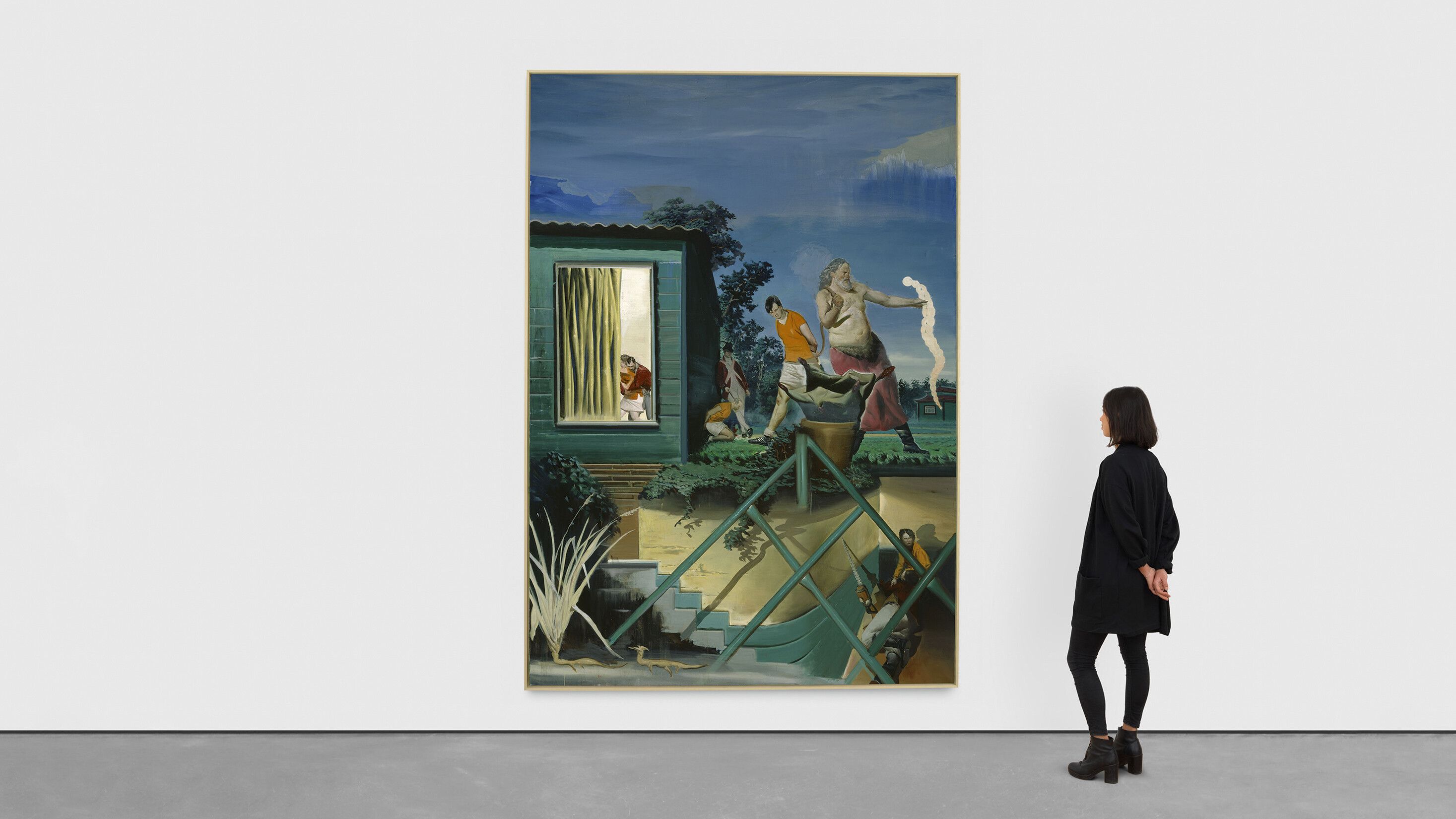 An installation viewl of an artwork by Neo Rauch titled Lösung, dated 2005