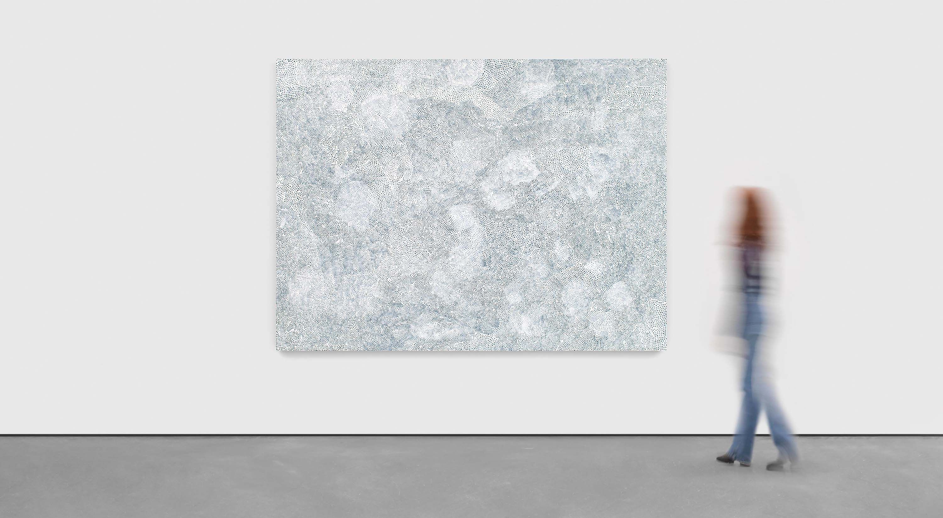 A painting by Yayoi Kusama, titled INFINITY-NETS [YJKLL], dated 2017.