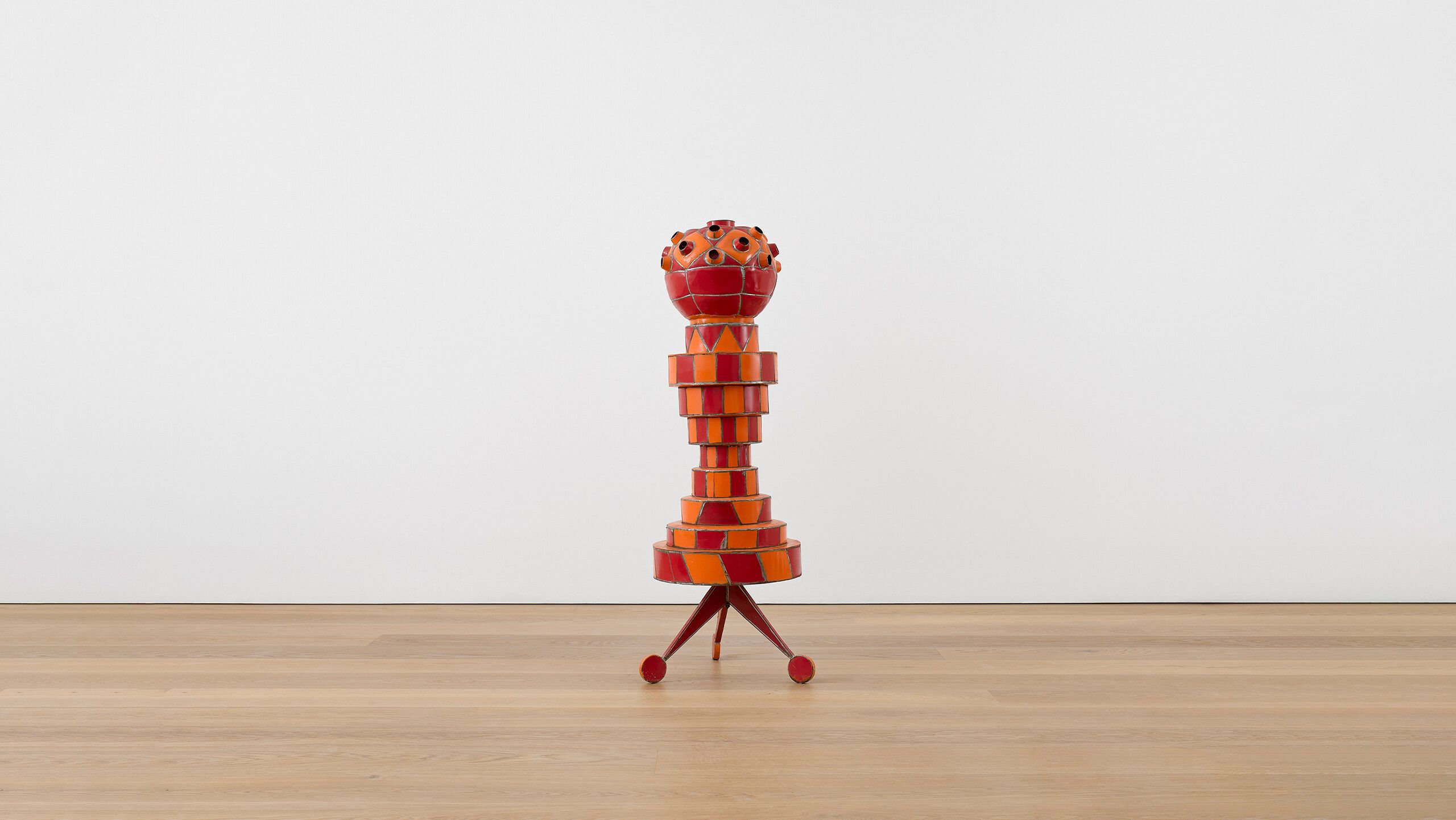 A sculpture by Marcel Dzama, Red pawn #2, dated 2016.