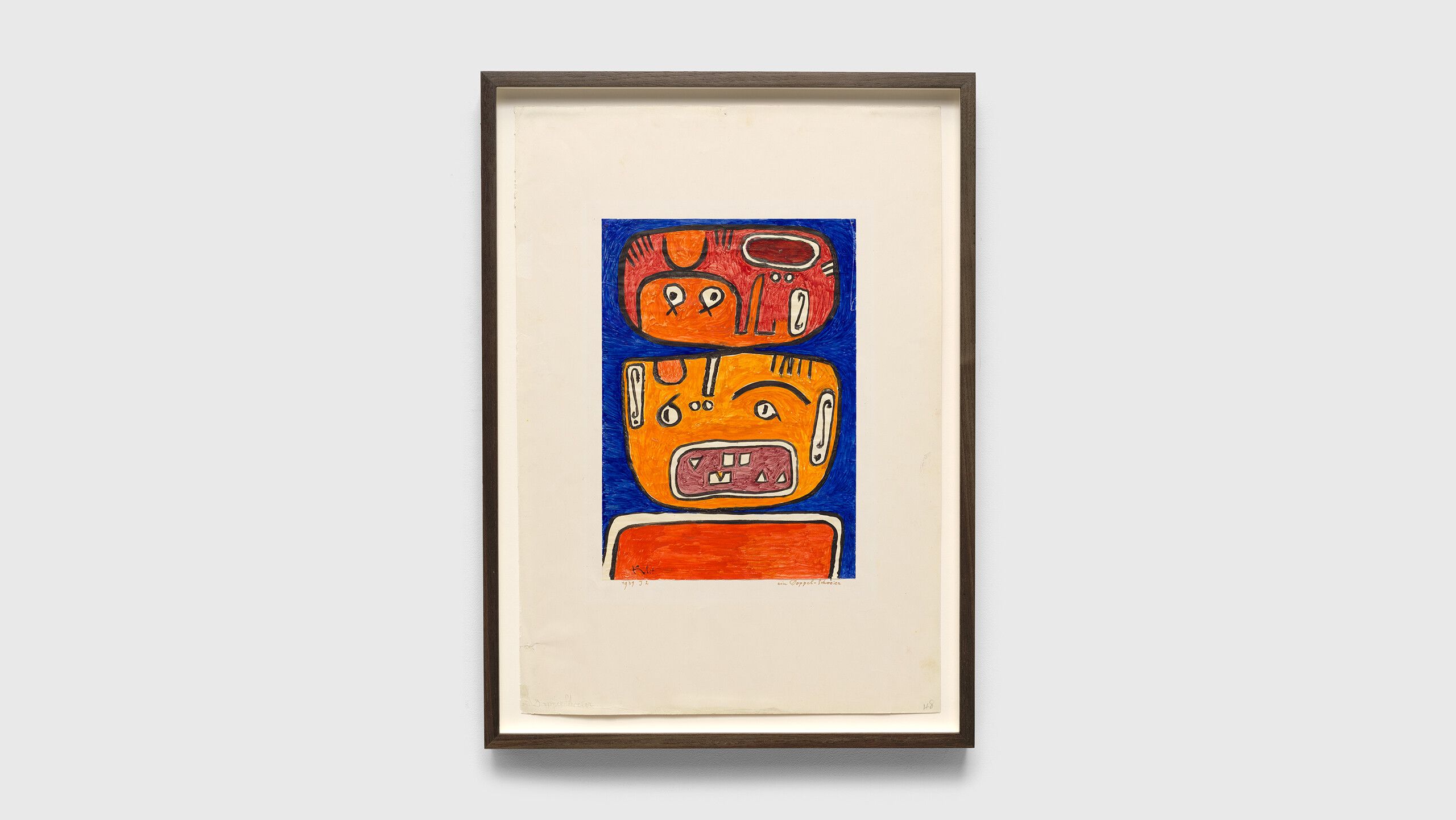 An artwork by Paul Klee, titled ein Doppel-Schreier (A double screamer), dated 1939 copyright Klee Family