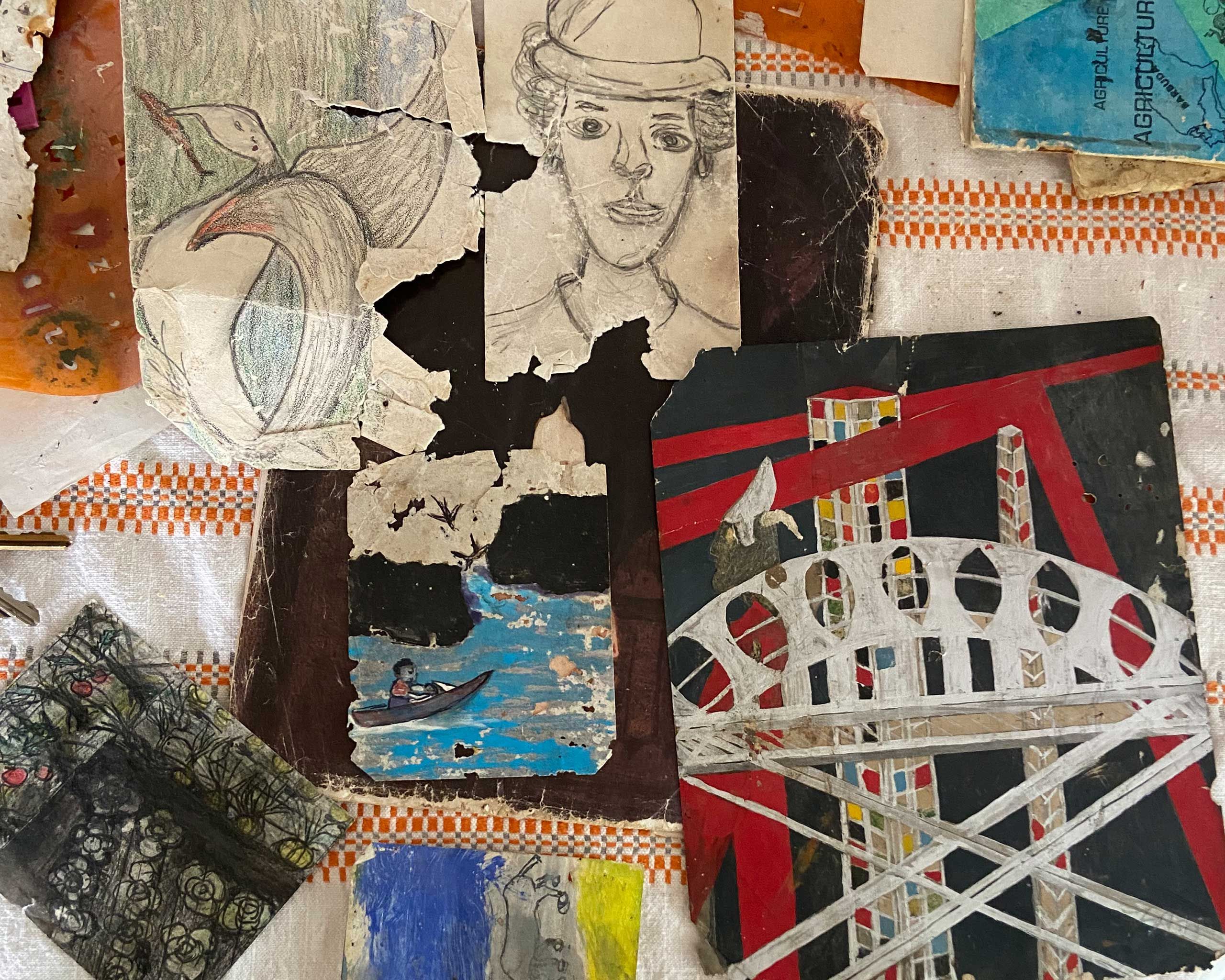 A photograph of artwork and material from the Walter family archive, dated 2022.