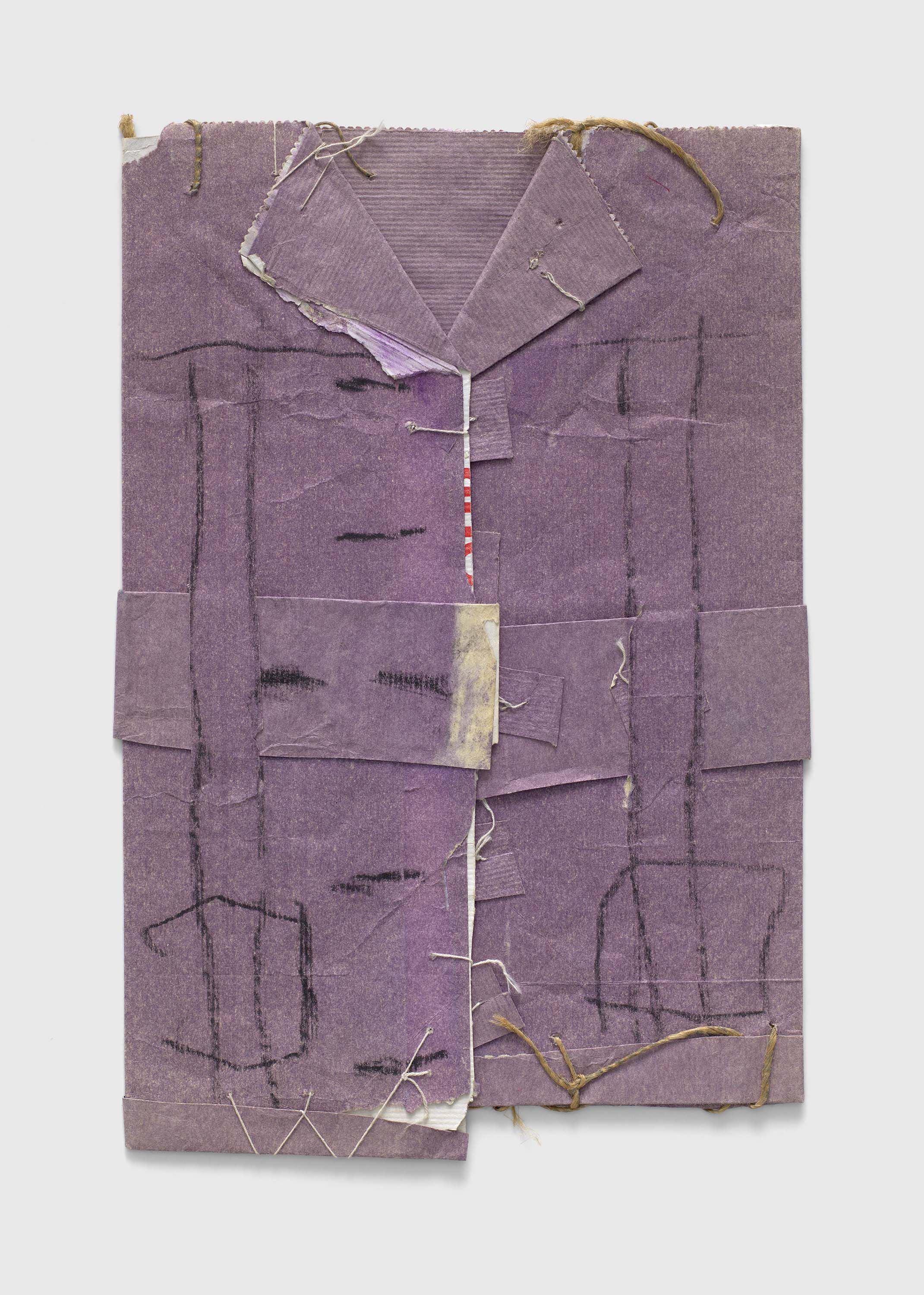 A mixed media artwork by James Castle, titled Untitled (purple coat construction), n.d.