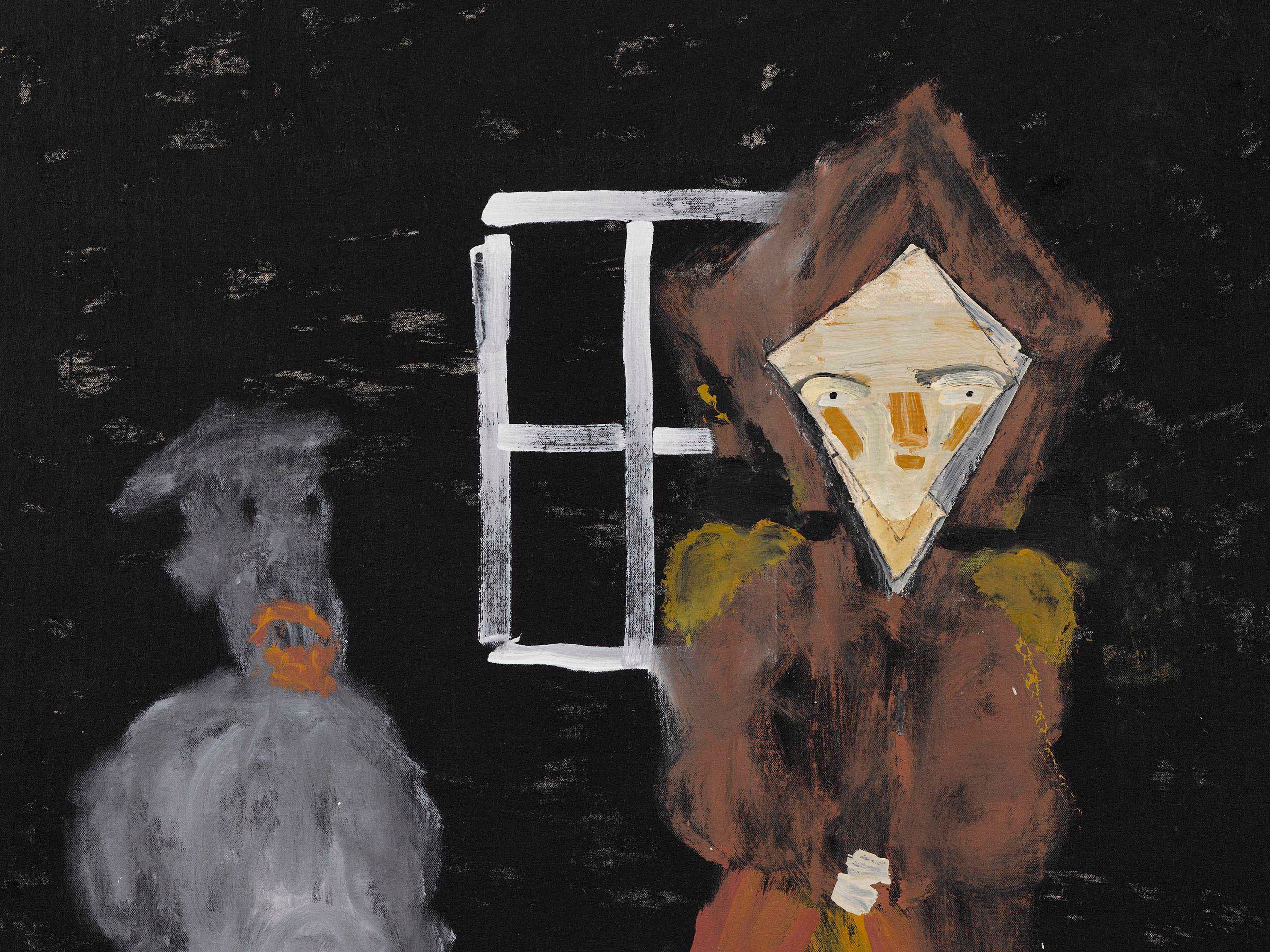 A painting by Rose Wylie, titled Mary and Philip, dated 2025.