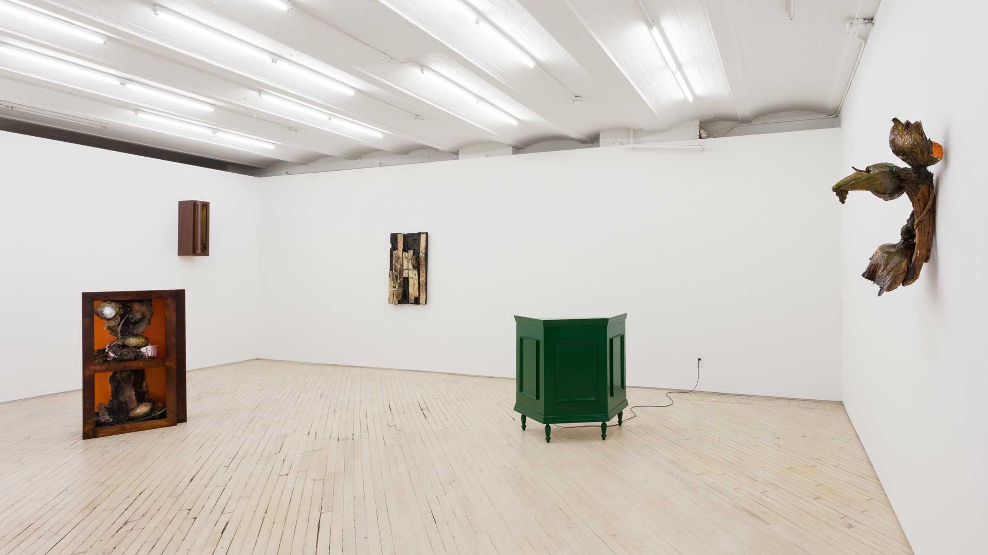 An installation view featuring works by Brandon Ndife, dated 2020