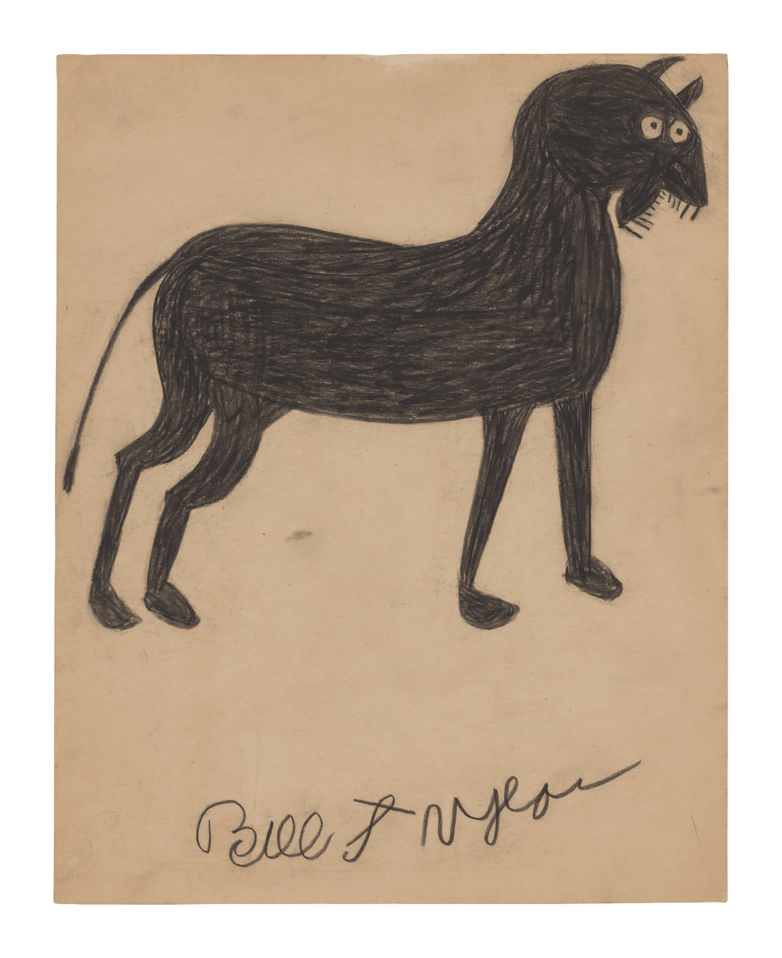 A mixed media work on cardboard by Bill Traylor, titled Wild Animal, 1939 to 1942.