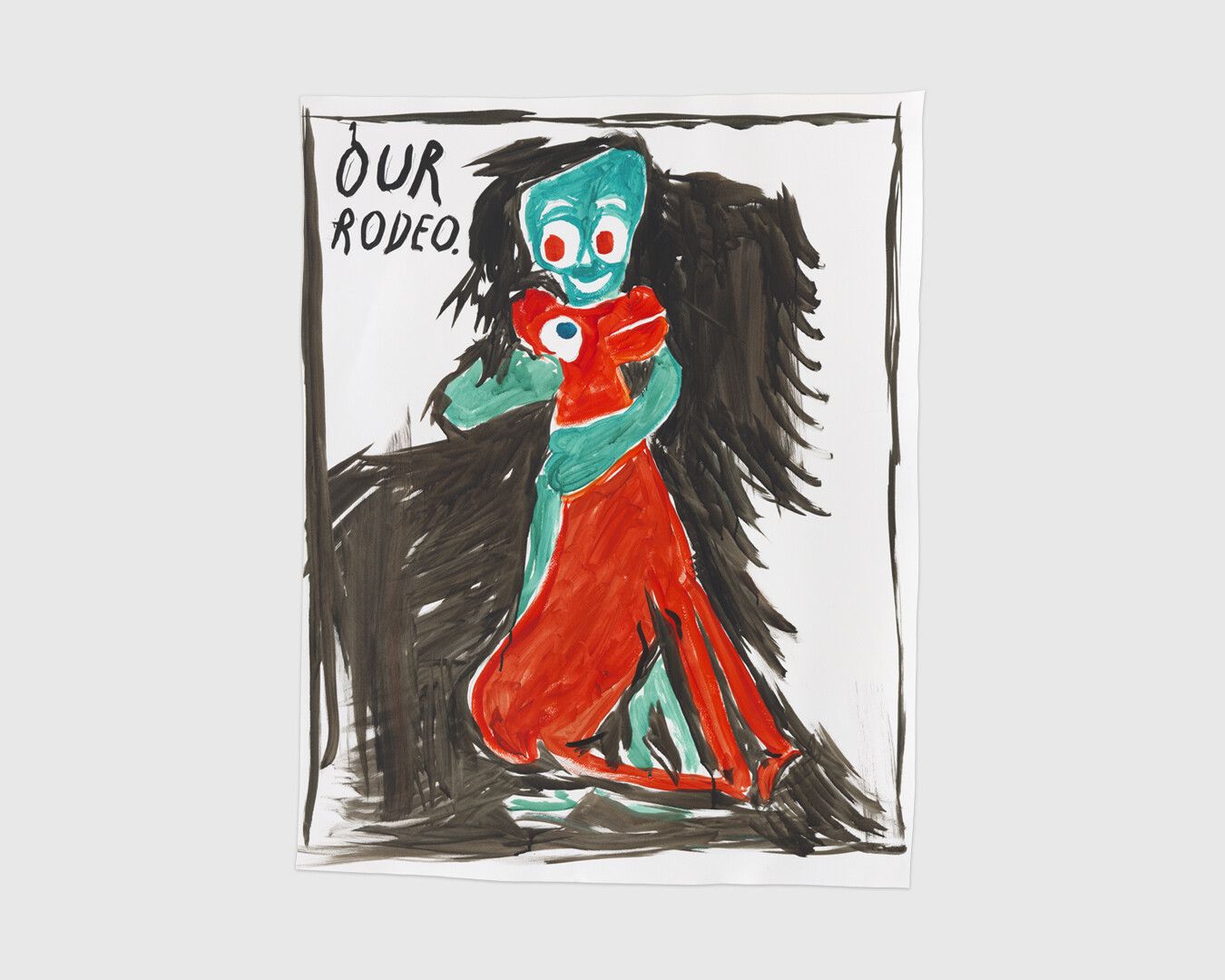 An ink and acrylic drawing on paper by Raymond Pettibon, titled, No Title (Our rodeo.), dated 2020.