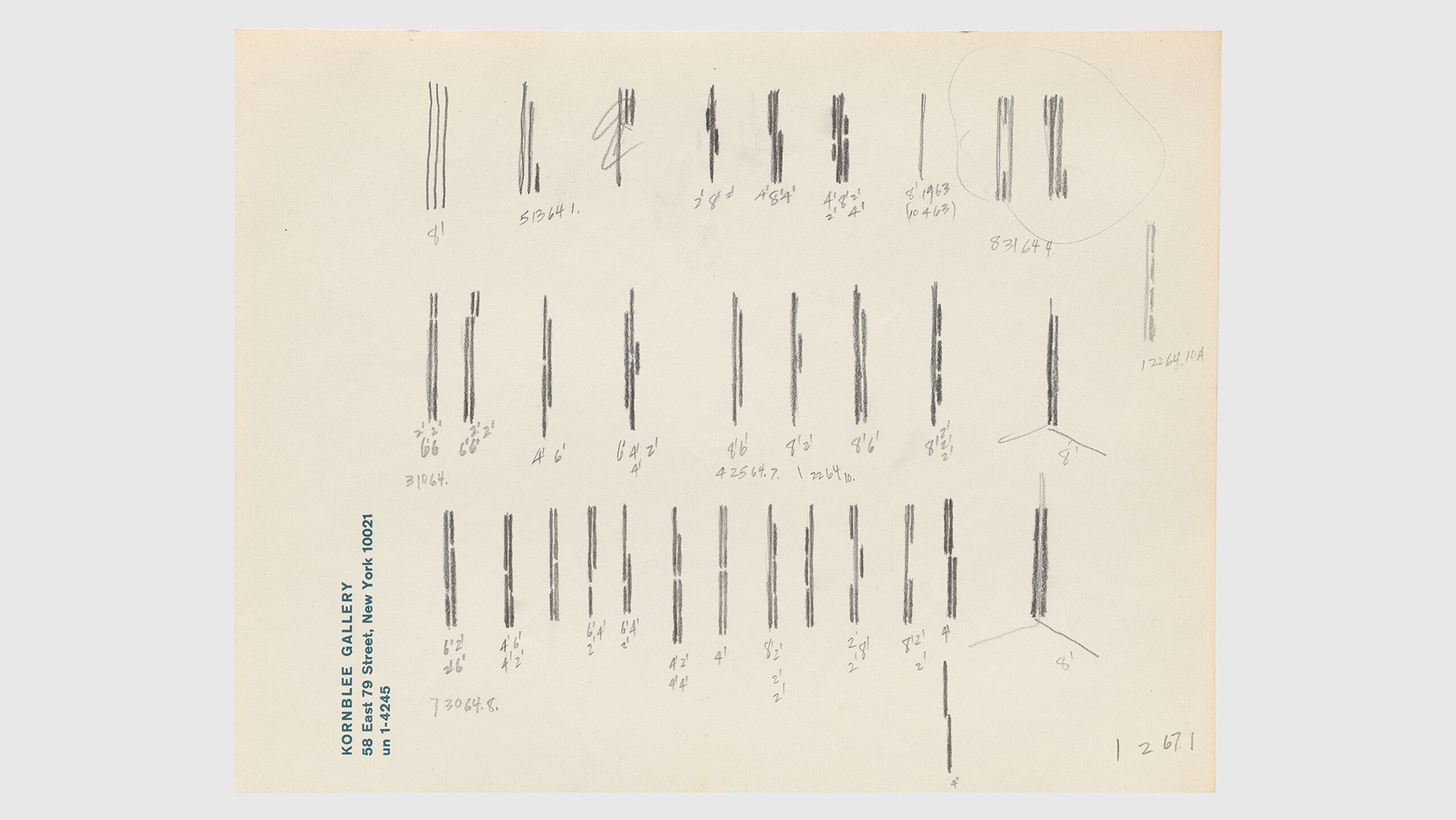 Dan Flavin, diagrams for 1967 Kornblee cool white works