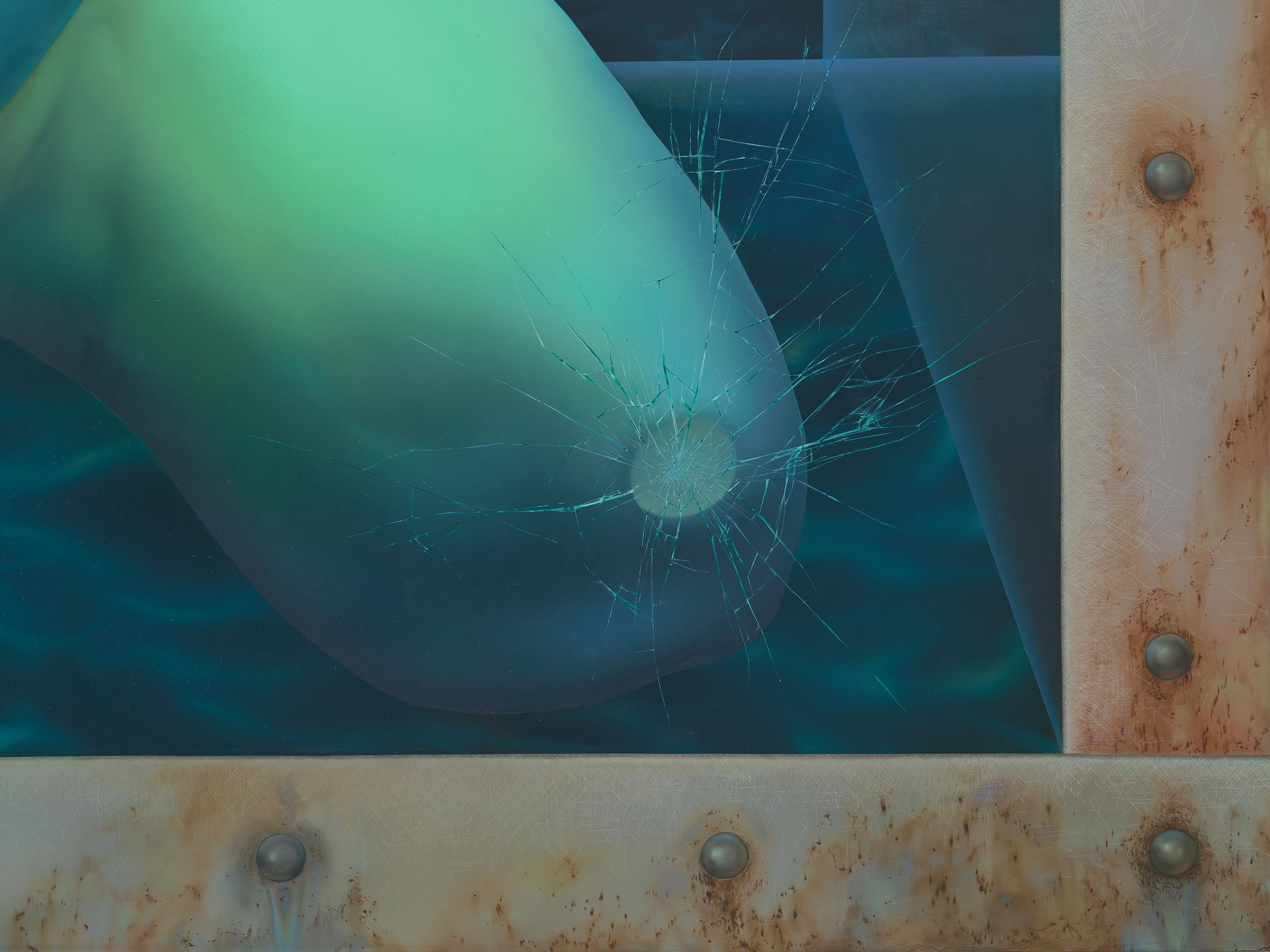 A detail from a painting by Sasha Gordon, titled Pruning, dated 2025.