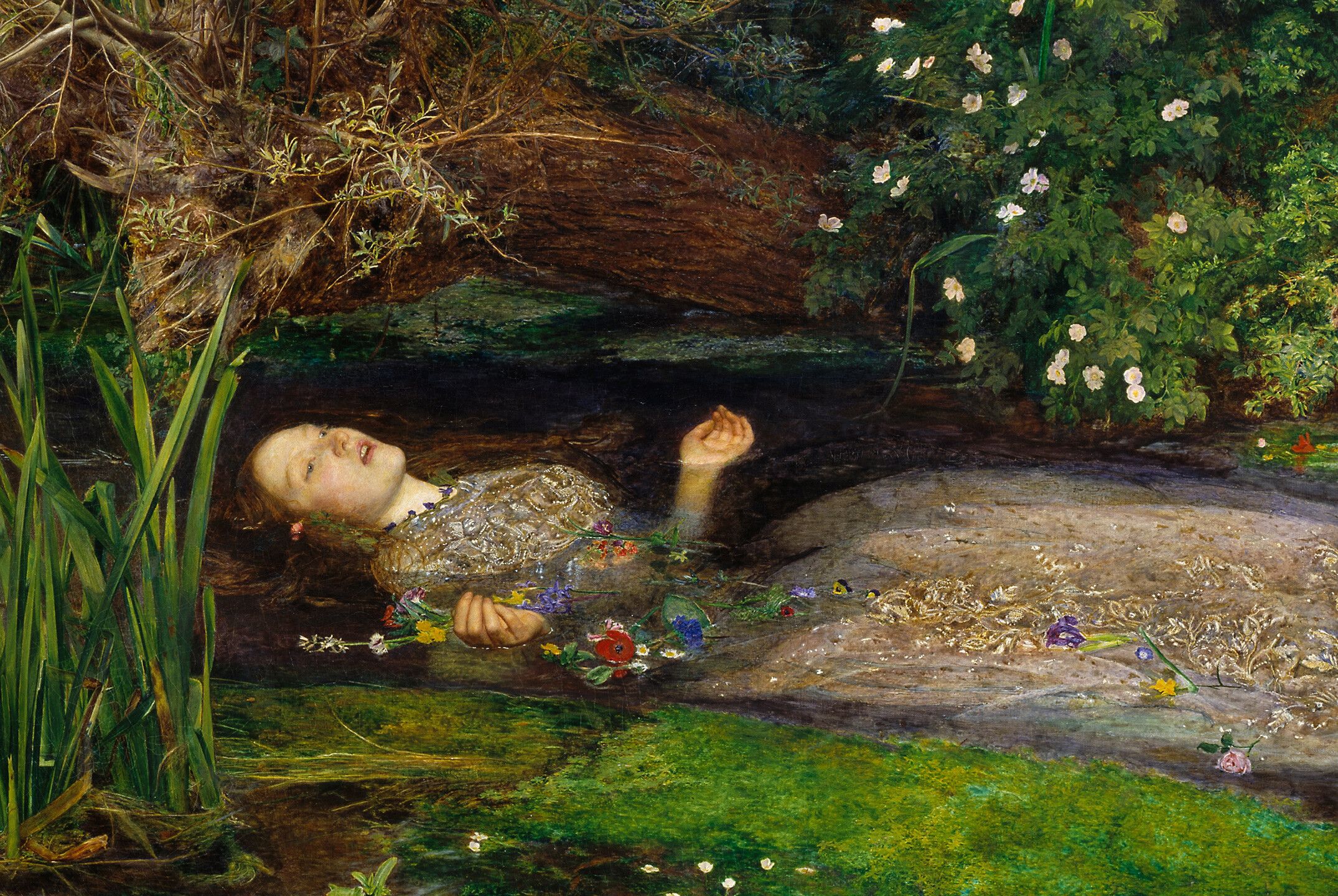 John Everett Millais, Ophelia, 1851–1852 (detail). Tate