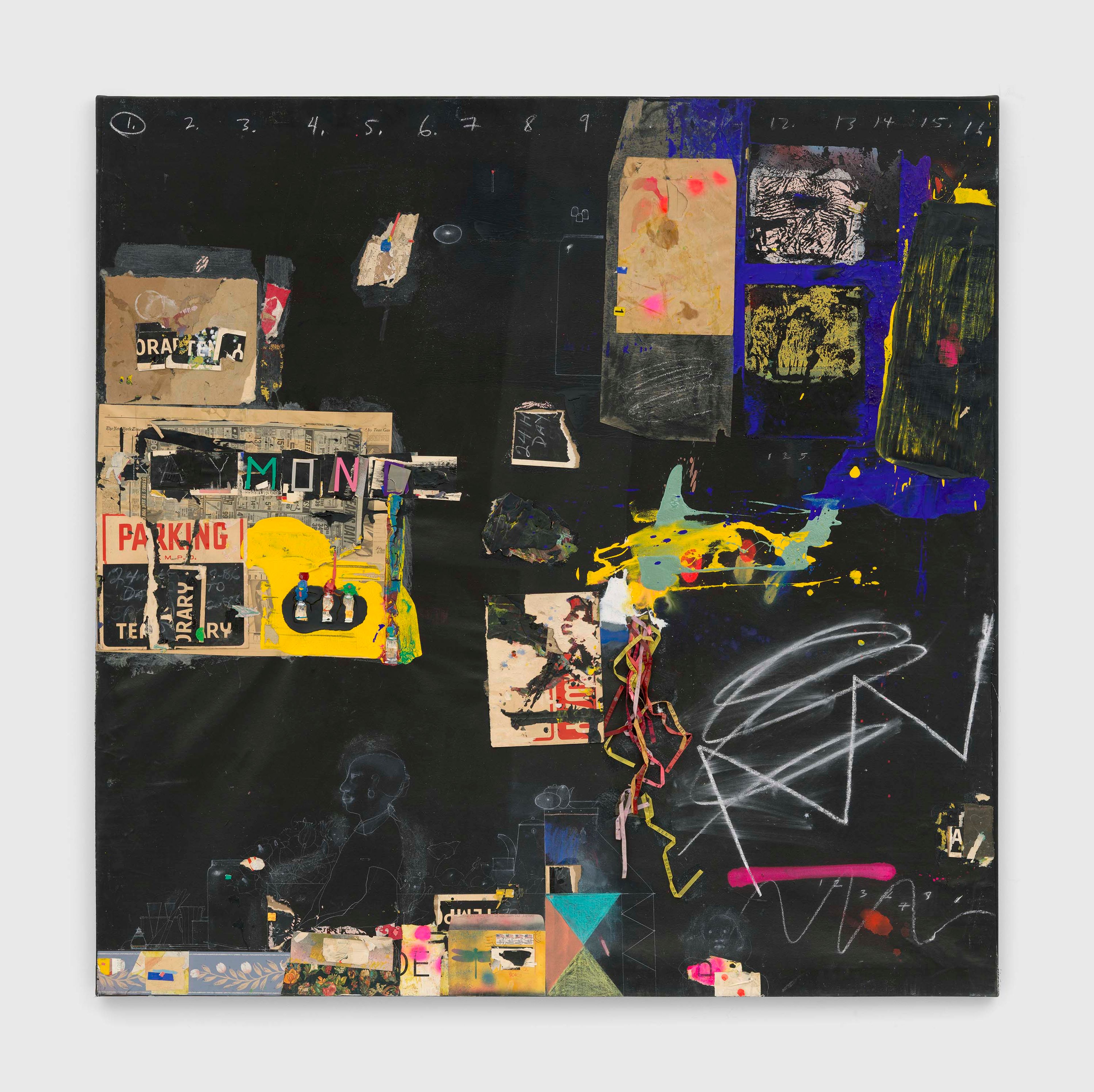 A painting by Raymond Saunders, titled Saturdays of Black Color and Habitual Gestures, dated 1987.