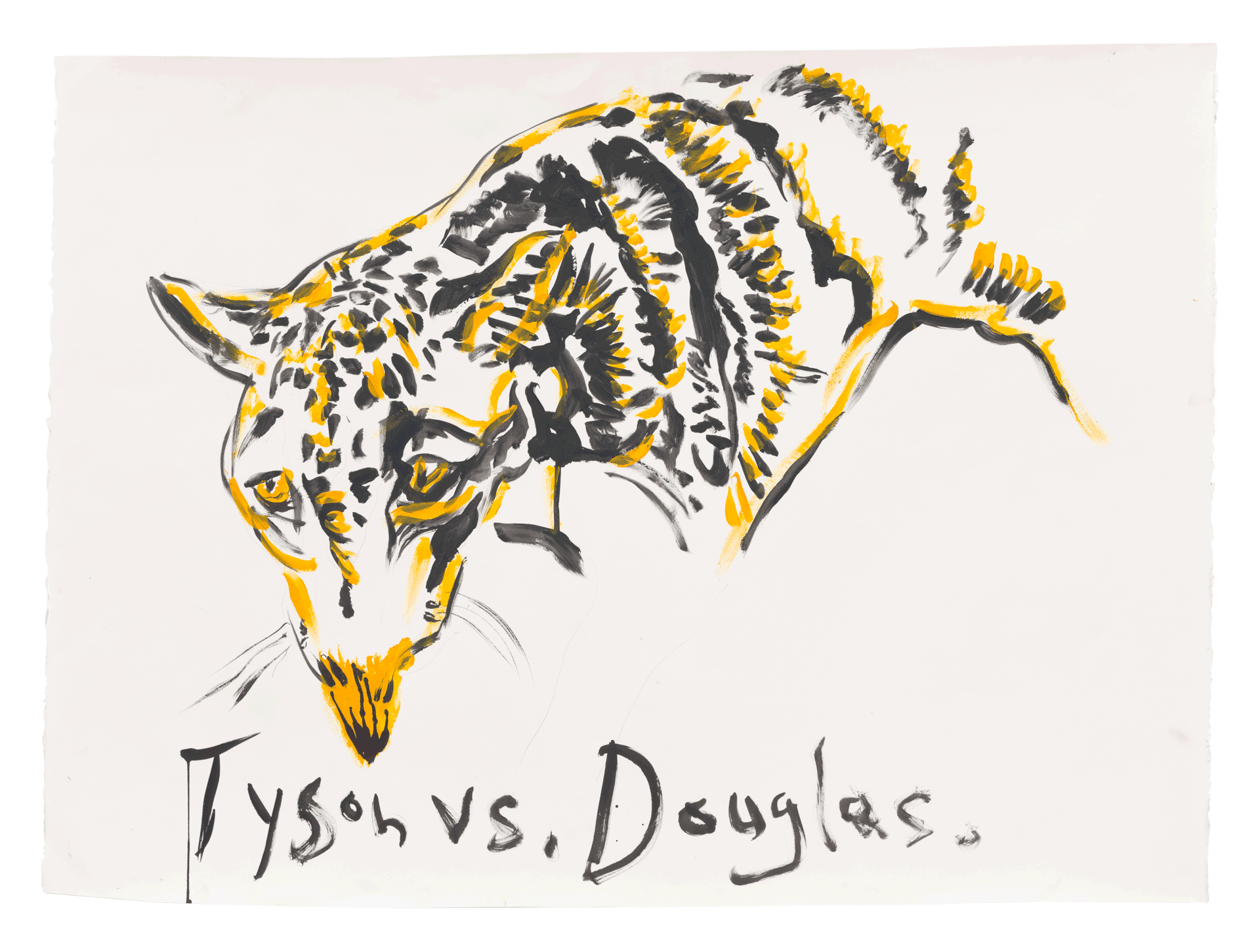 A work on paper by Raymond Pettibon, titled No Title (Tyson vs. Douglas.), dated 2019