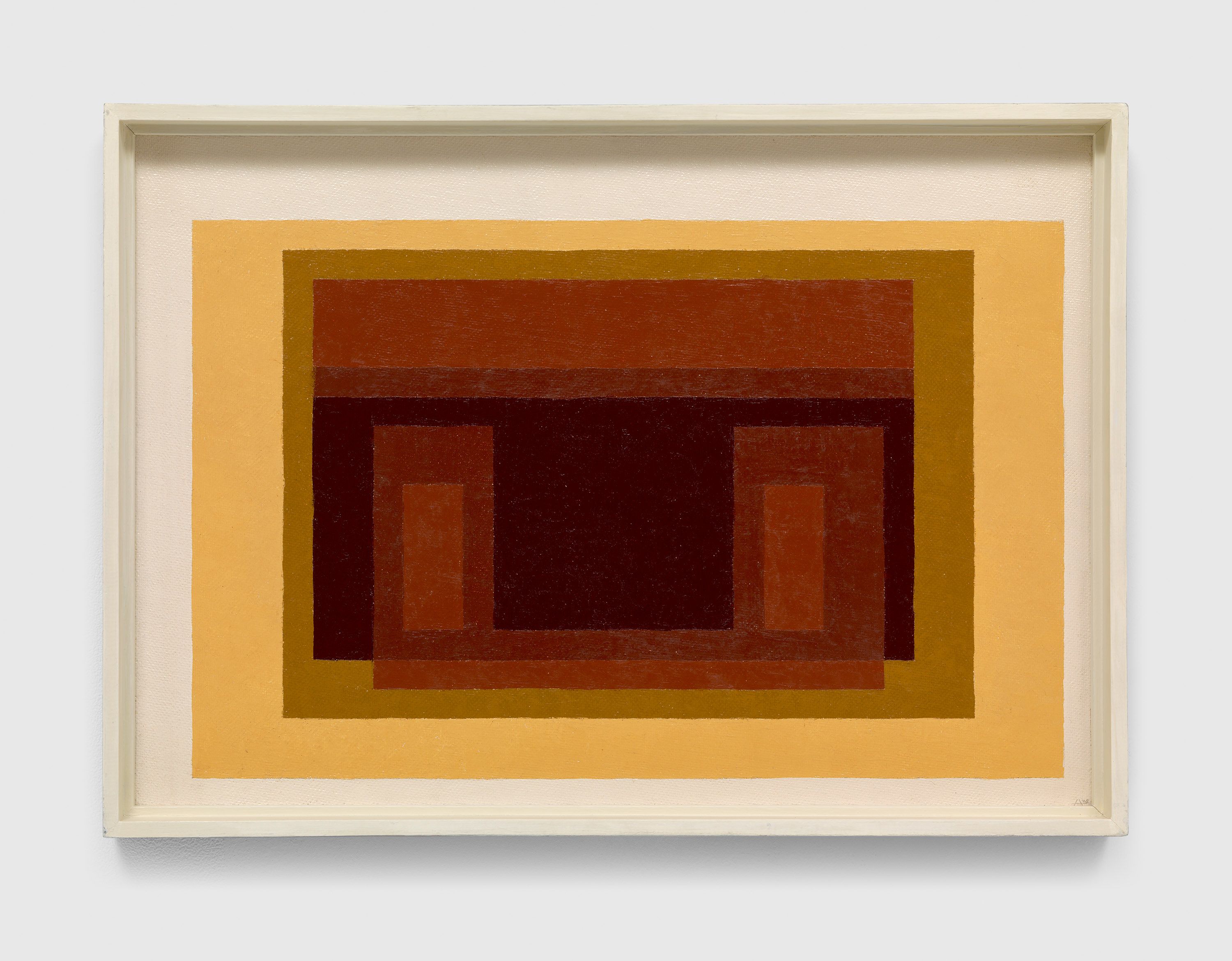 A painting by Josef Albers, titled Browns, Ochre, Yellow, dated 1948.