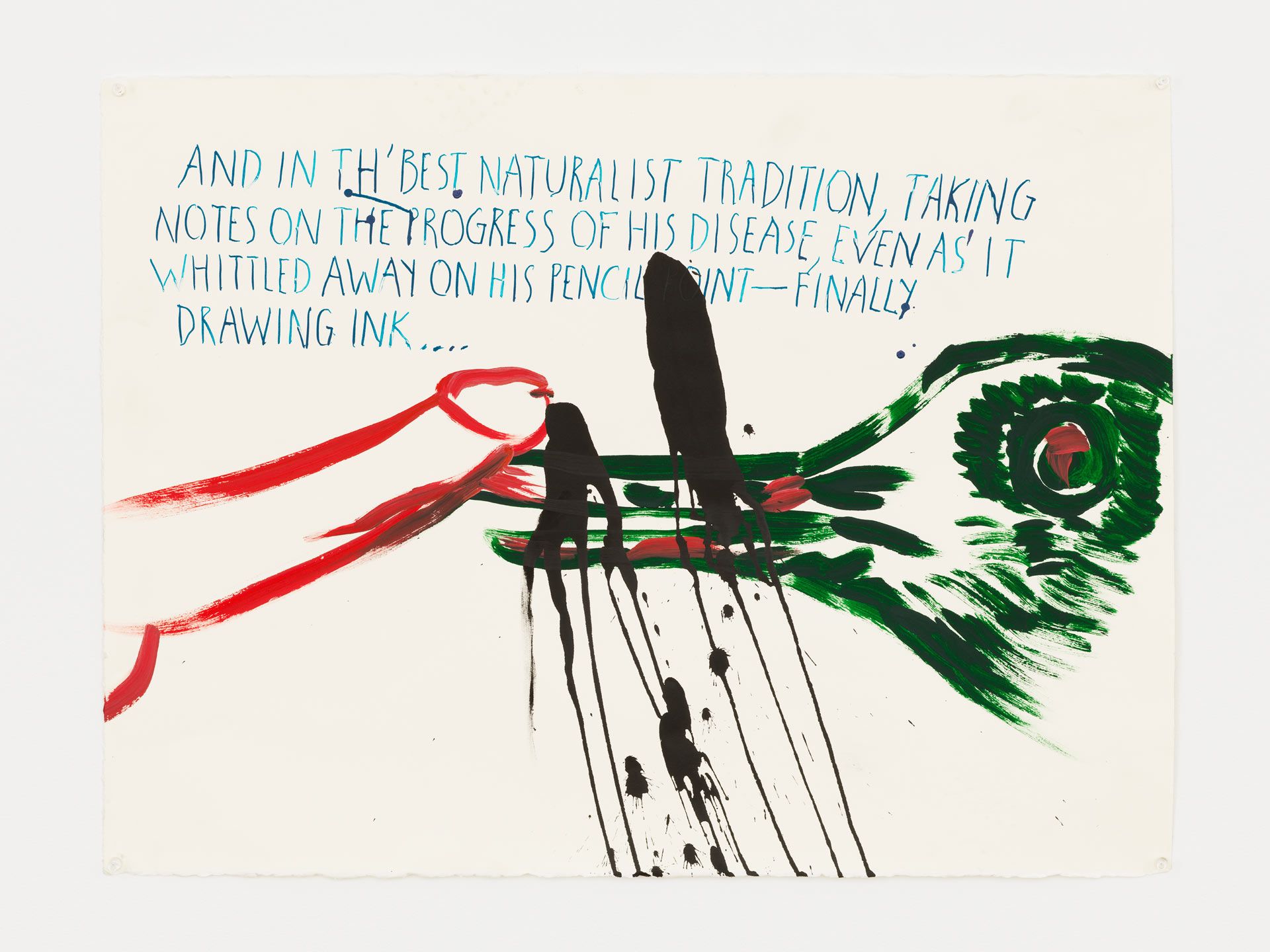 A drawing by Raymond Pettibon, titled No Title (And in th'best...), dated 2017.