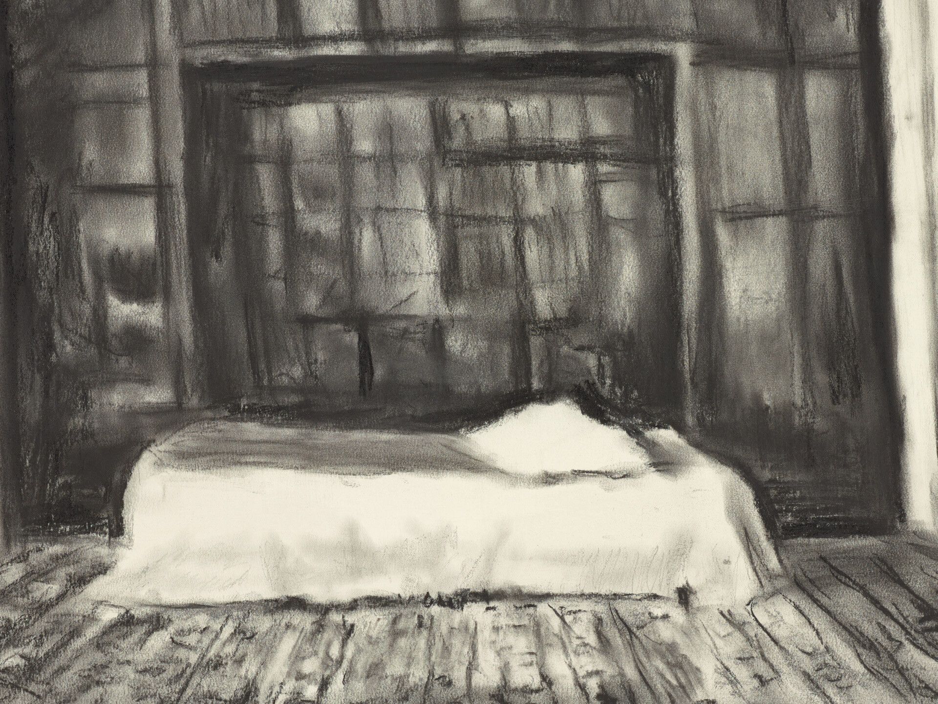 A detail from a drawing by Luc Tuymans, titled Malaparte, dated 2020
