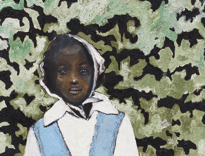 A detail from a painting by Noah Davis, titled Mary Jane, dated 2008.