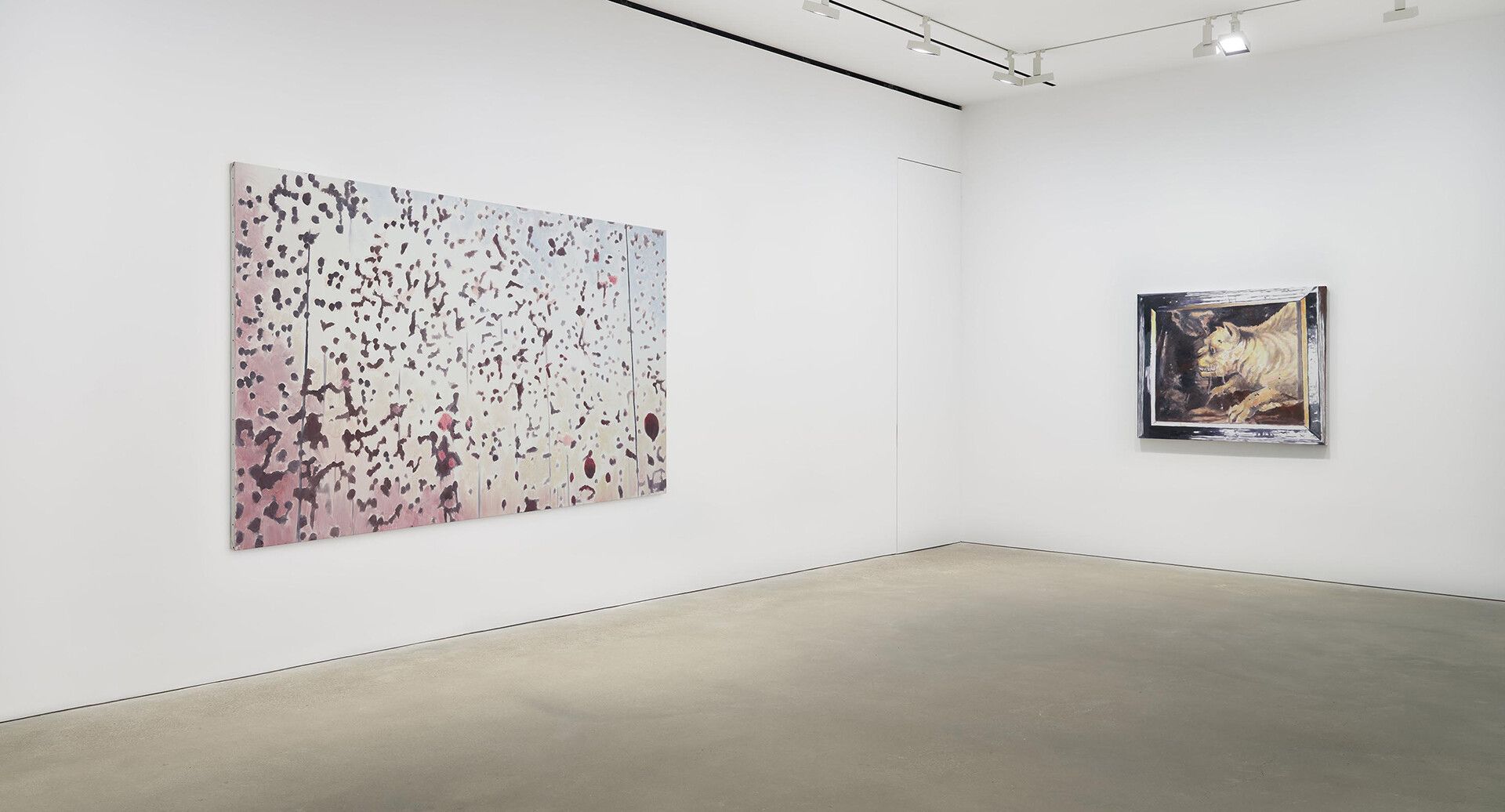 An installation view of Luc Tuymans’s solo exhibition Good Luck at David Zwirner, Hong Kong, in 2020.