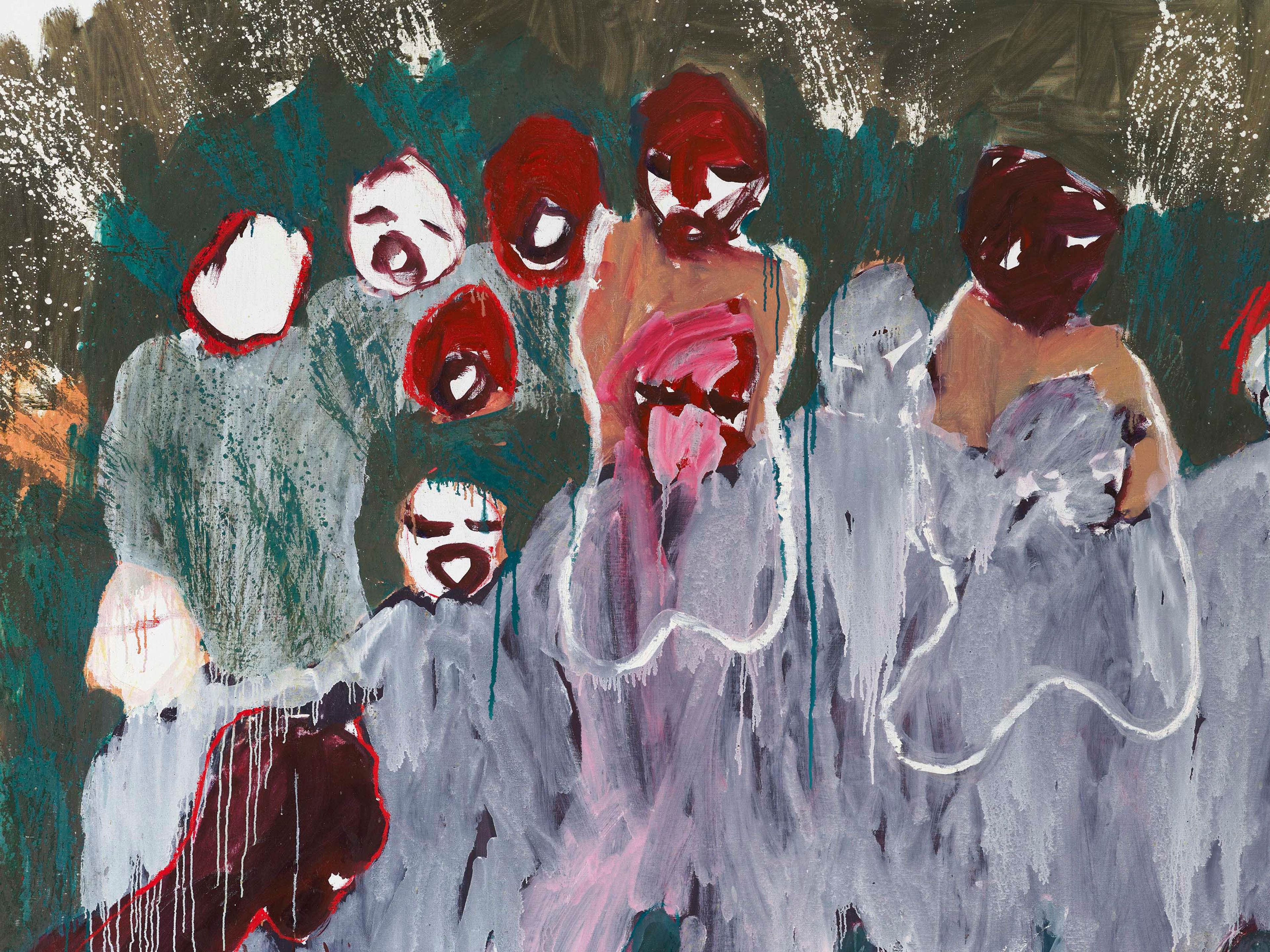 A detail from a painting by Portia Zvavahera, titled Kubudiswa (redeemed), dated 2025.