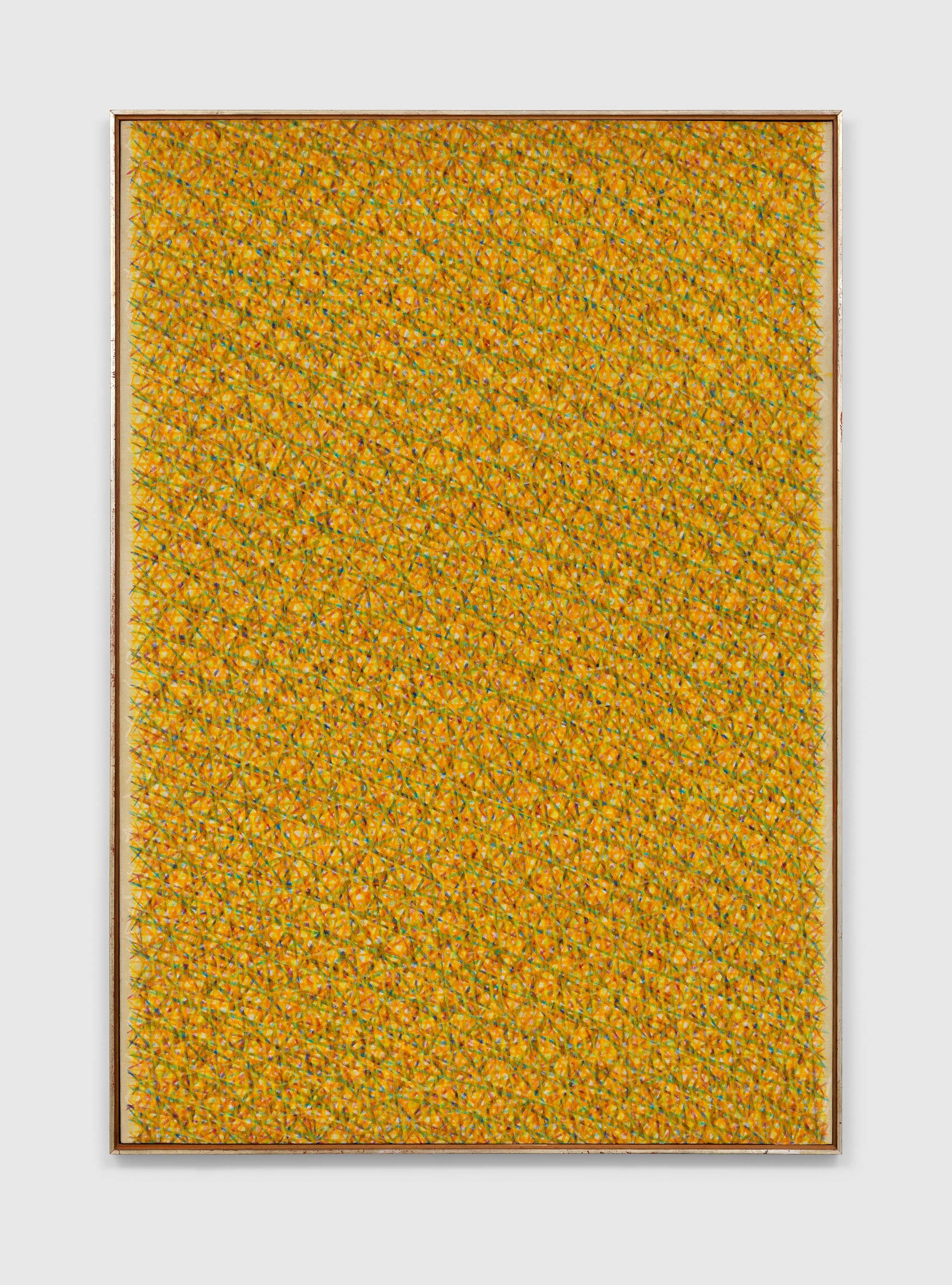 A painting by Piero Dorazio, titled Totale: giallo, dated 1963.