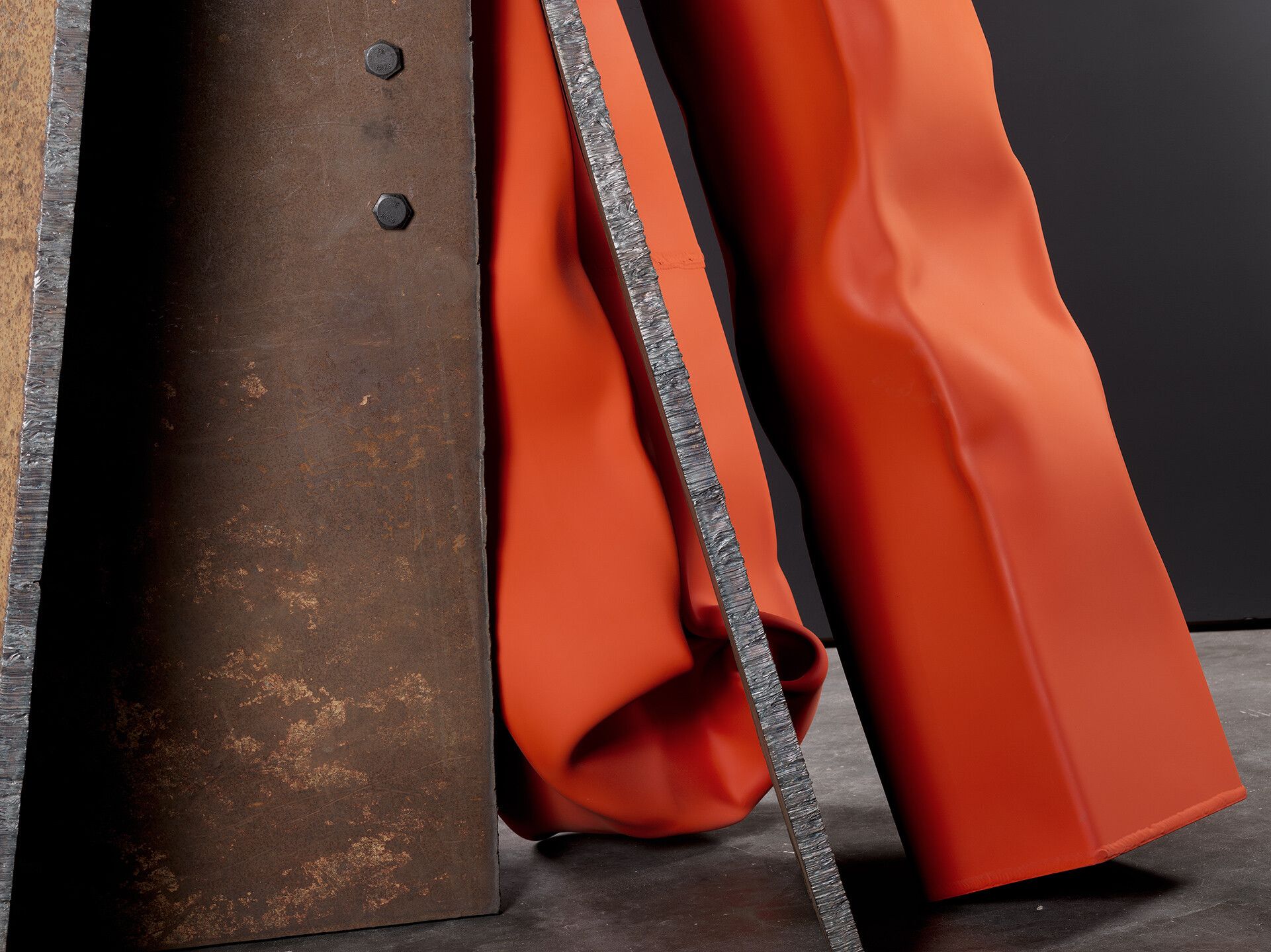 A steel, stainless steel, and urethane paint sculpture by Carol Bove, titled Chimes at Midnight VI, dated 2021. 