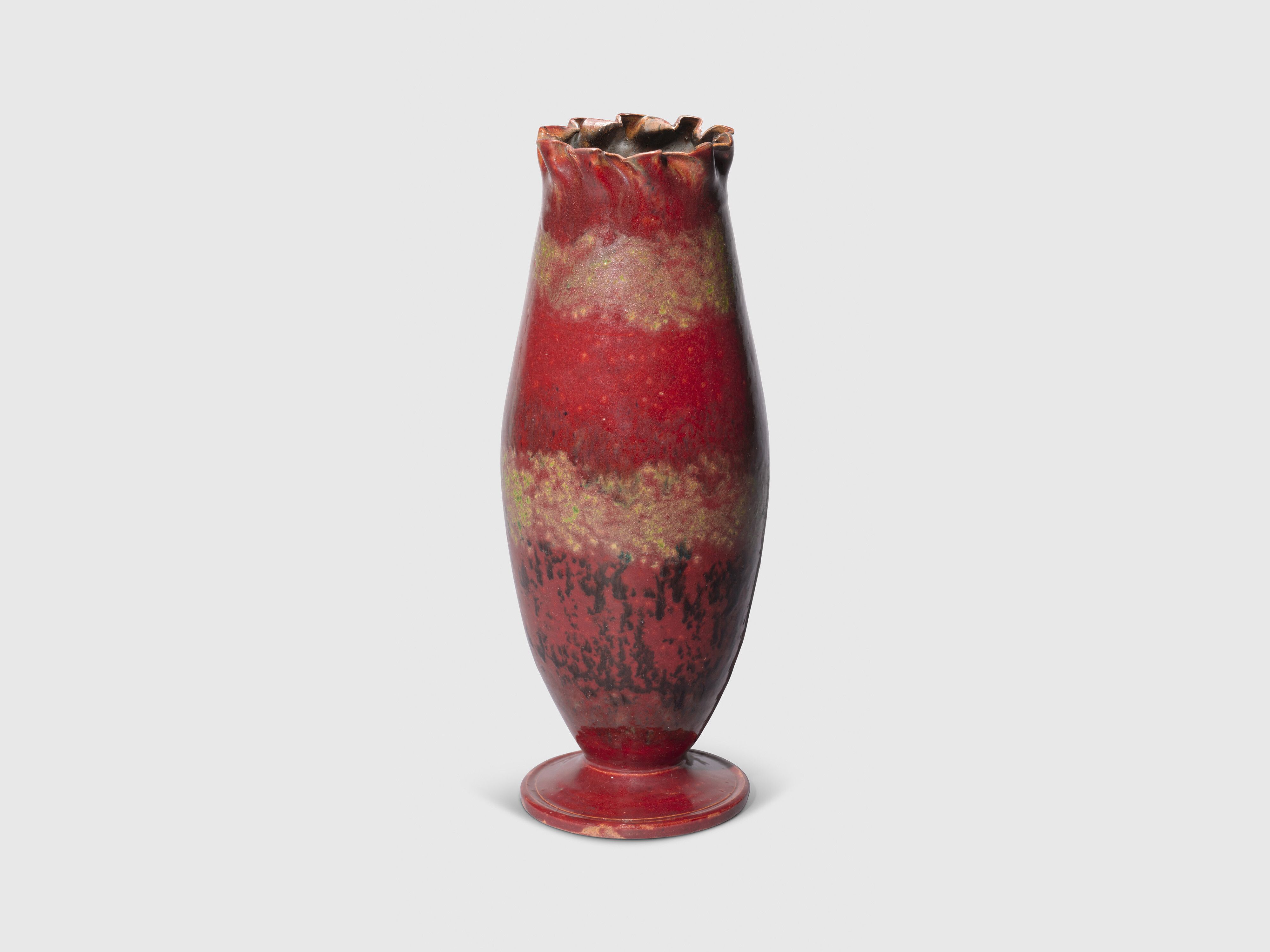 A sculpture by George Ohr, titled Vase, dated 1897 to 1900.