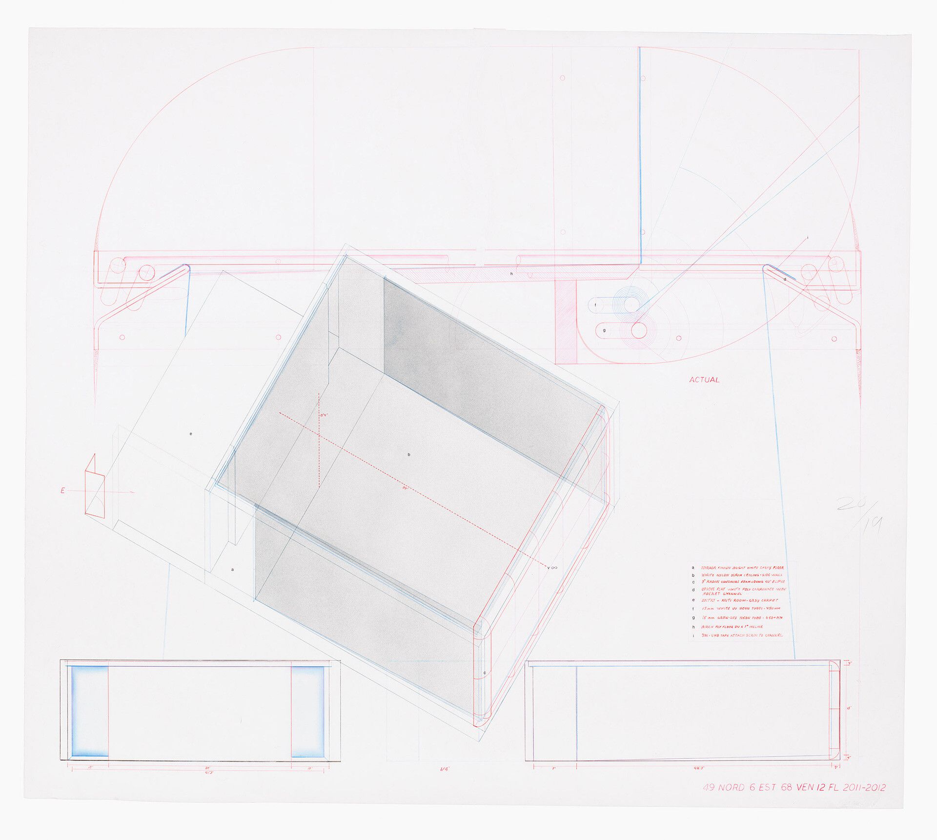 A drawing by Doug Wheeler, titled 49 Nord 6 Est 68 Ven 12 FL, dated 2019