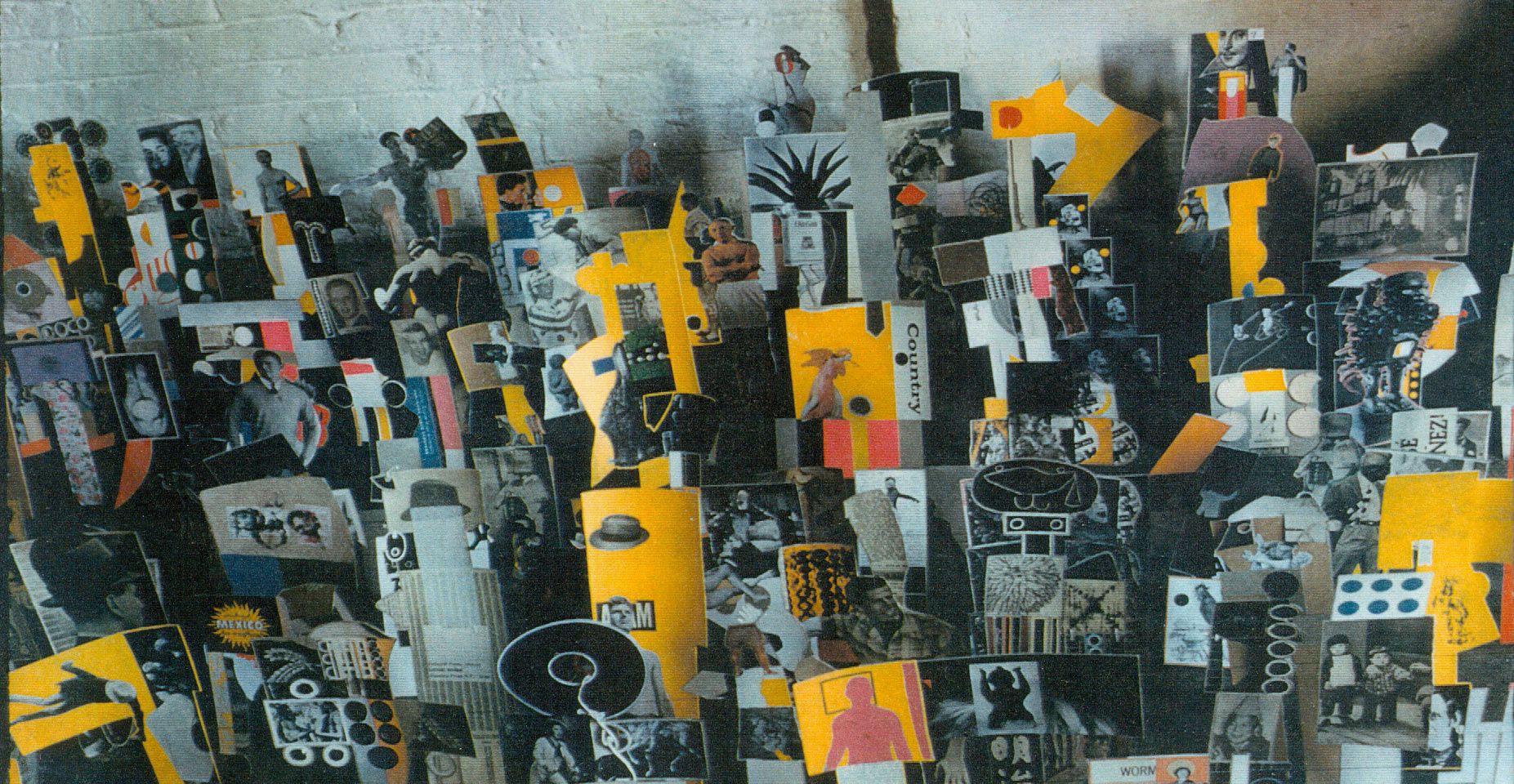 An archival photo of a group of Moticos collage works by Ray Johnson, undated.